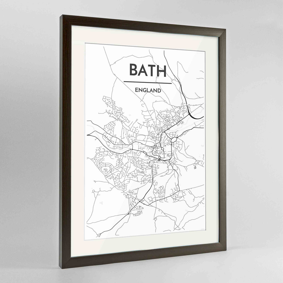 Framed Bath Map Art Print 24x36&quot; Contemporary Walnut frame Point Two Design Group