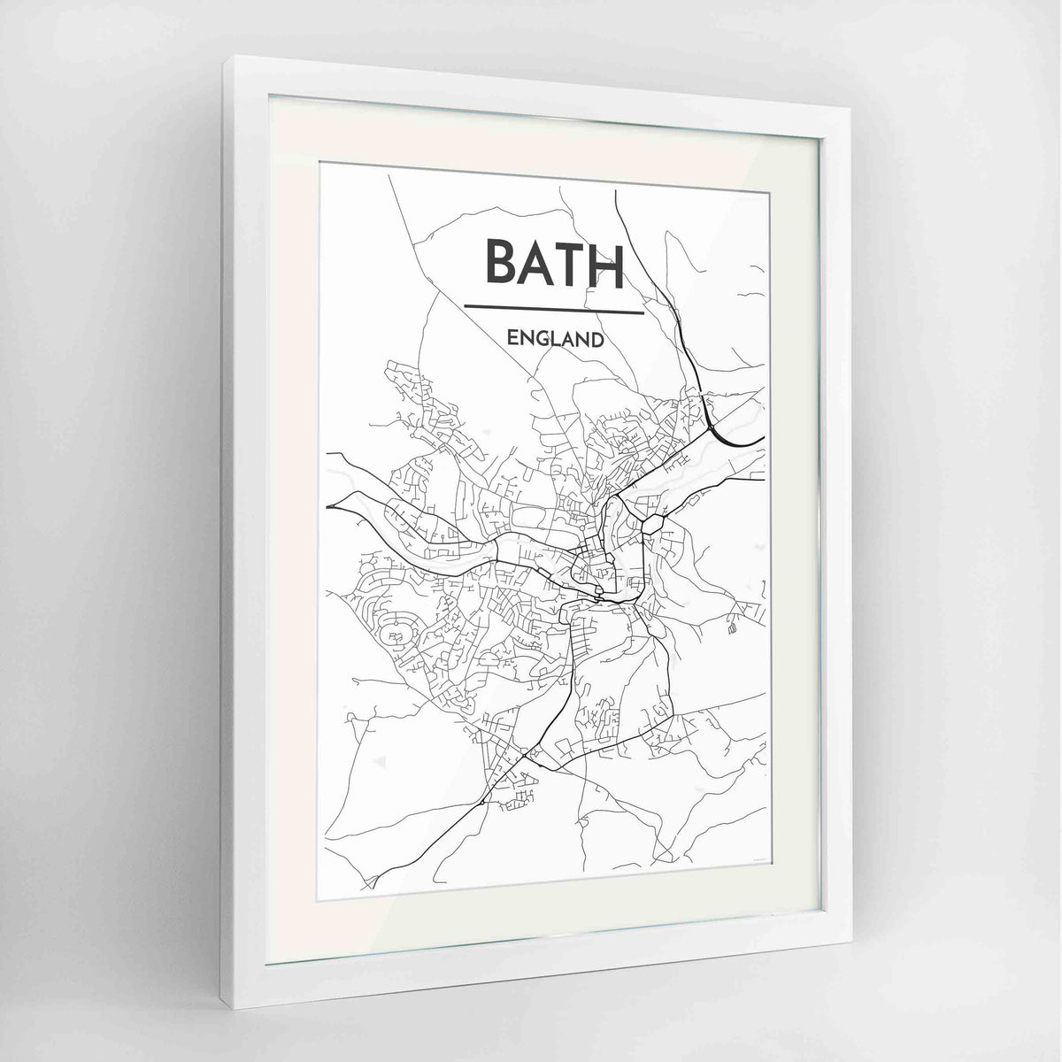 Framed Bath Map Art Print 24x36&quot; Contemporary White frame Point Two Design Group