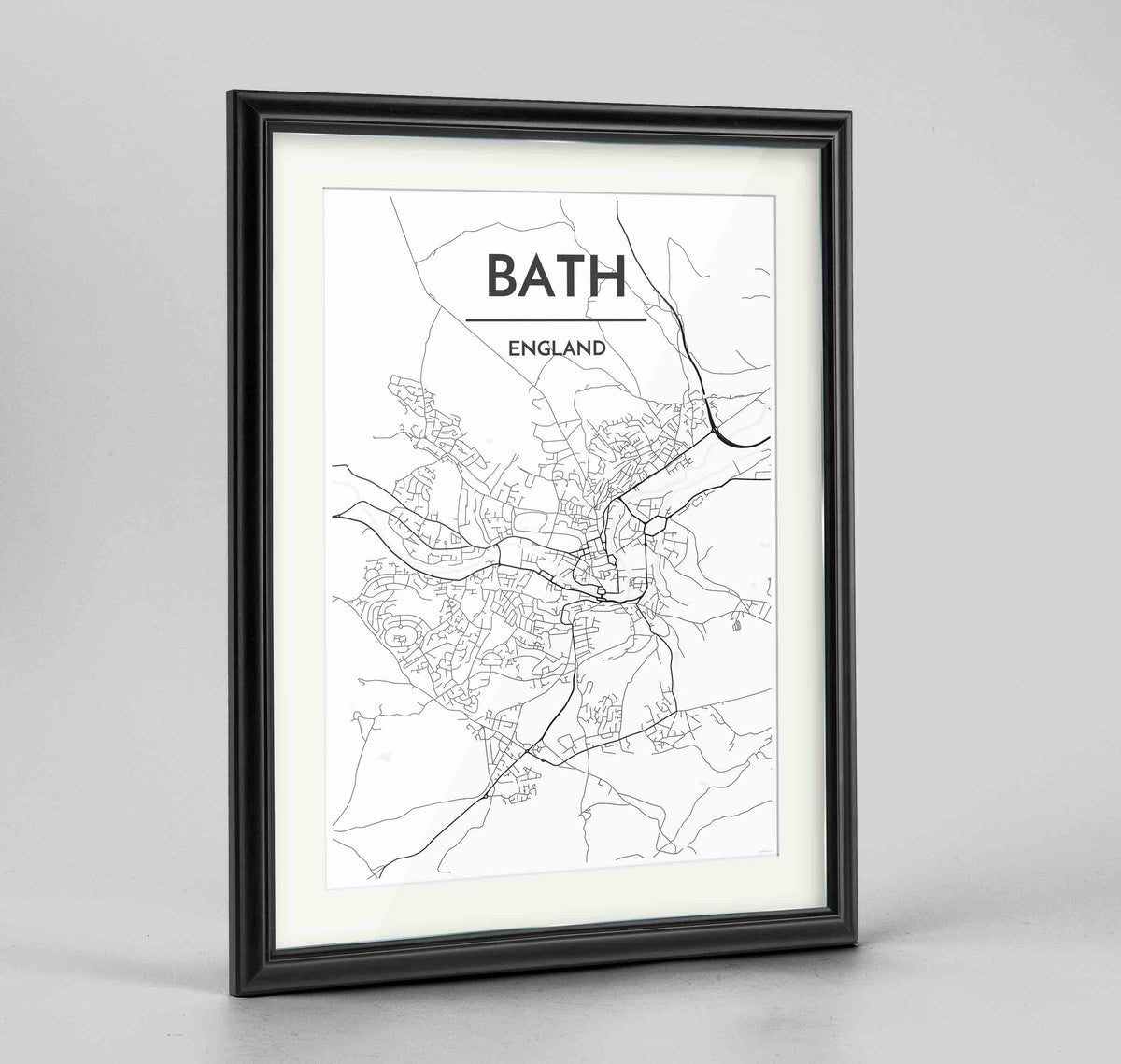 Framed Bath Map Art Print 24x36&quot; Traditional Black frame Point Two Design Group