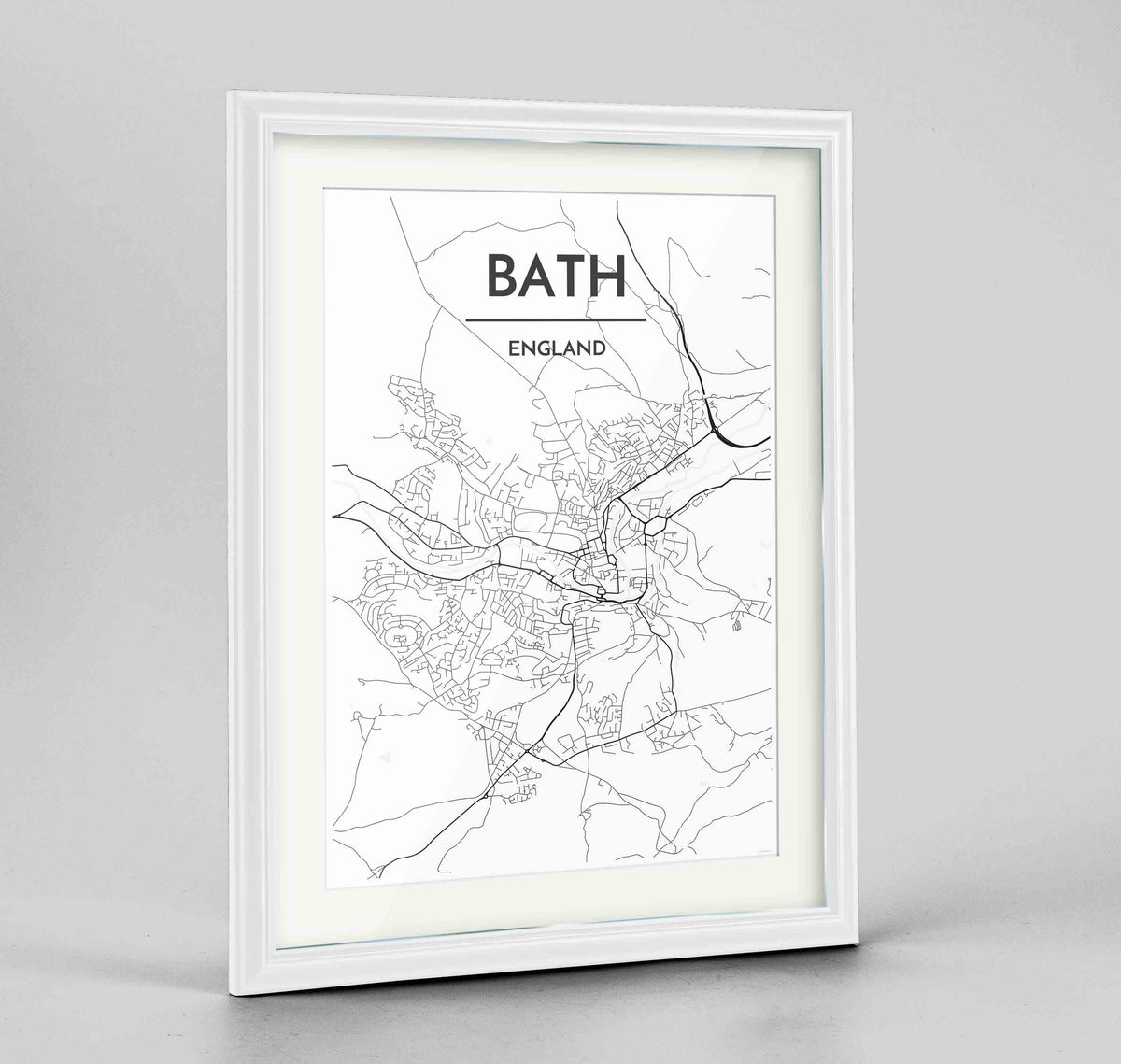 Framed Bath Map Art Print 24x36&quot; Traditional White frame Point Two Design Group