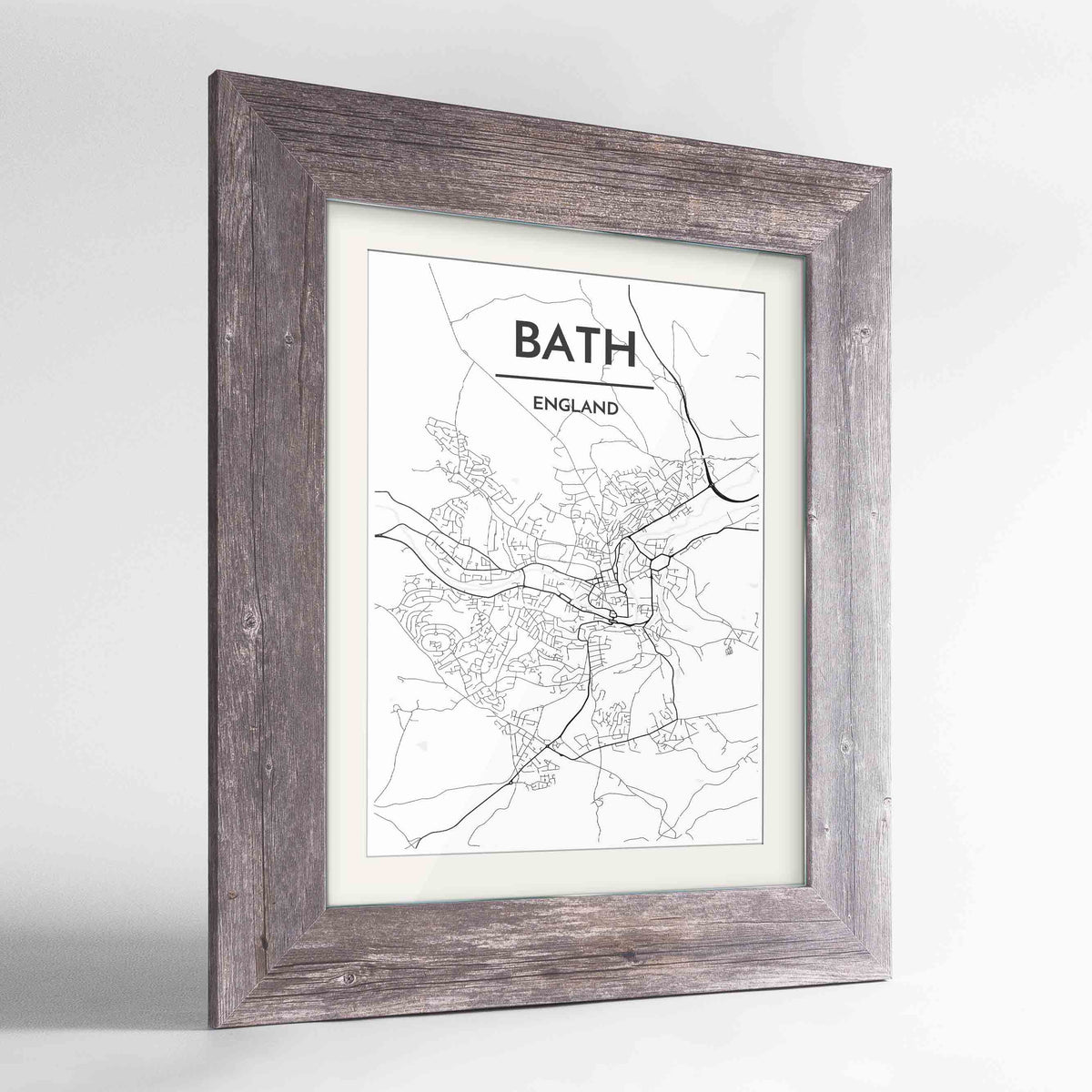Framed Bath Map Art Print 24x36&quot; Western Grey frame Point Two Design Group