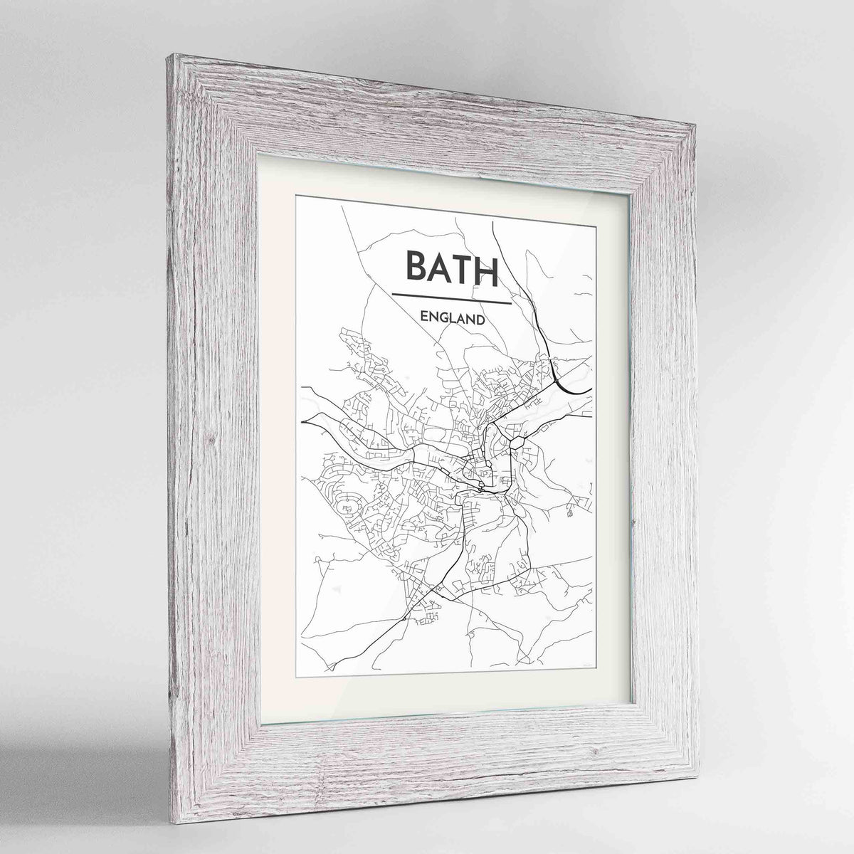 Framed Bath Map Art Print 24x36&quot; Western White frame Point Two Design Group