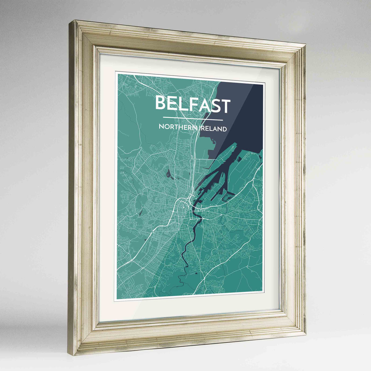 Framed Belfast Map Art Print 24x36&quot; Champagne frame Point Two Design Group