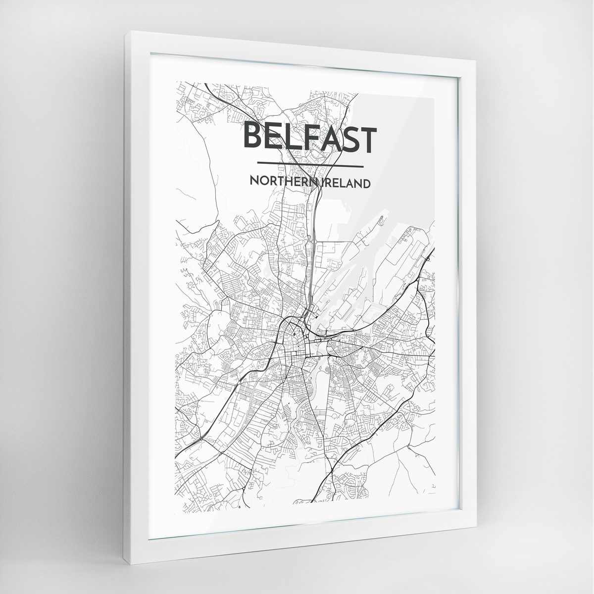 Belfast Map Art Print - Framed