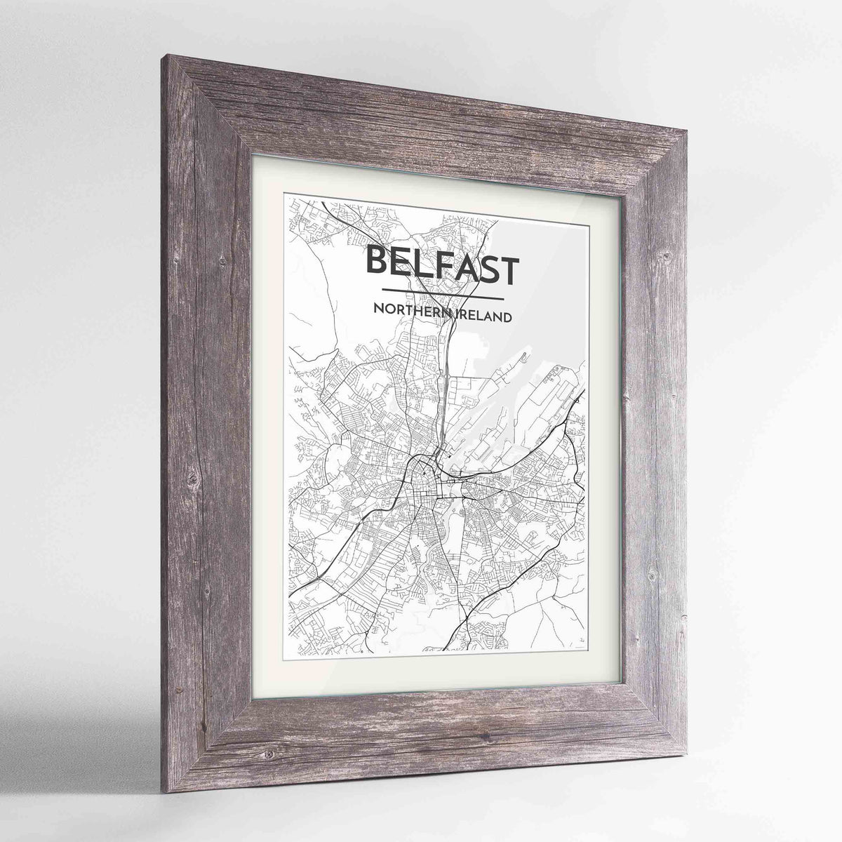 Framed Belfast Map Art Print 24x36&quot; Western Grey frame Point Two Design Group