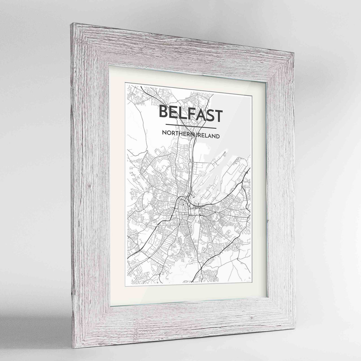 Framed Belfast Map Art Print 24x36&quot; Western White frame Point Two Design Group