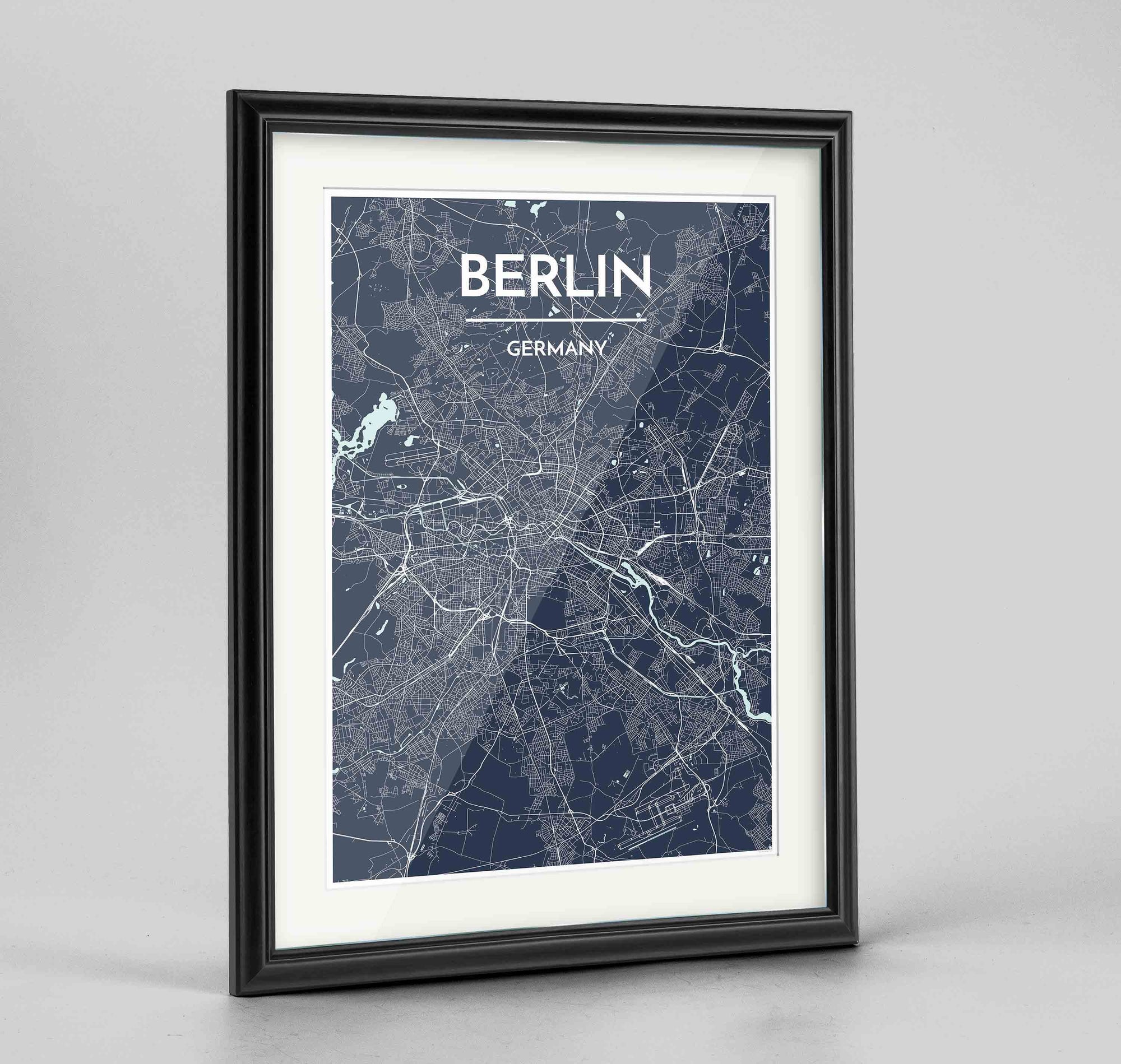 Framed Berlin Map Art Print 24x36" Traditional Black frame Point Two Design Group