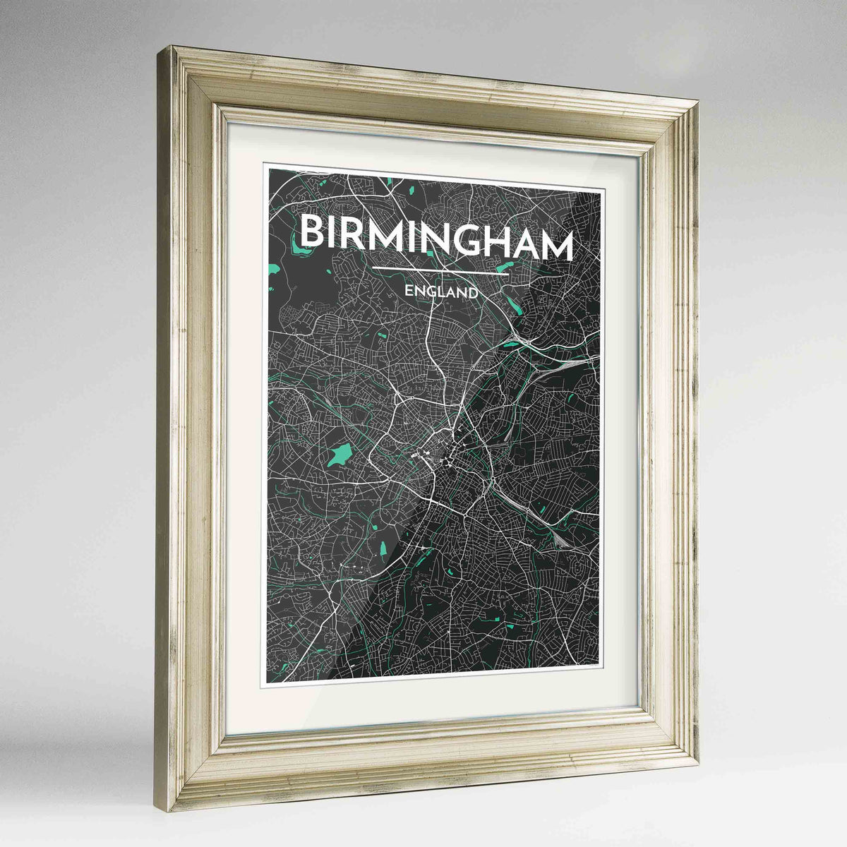 Framed Birminghan Map Art Print 24x36&quot; Champagne frame Point Two Design Group