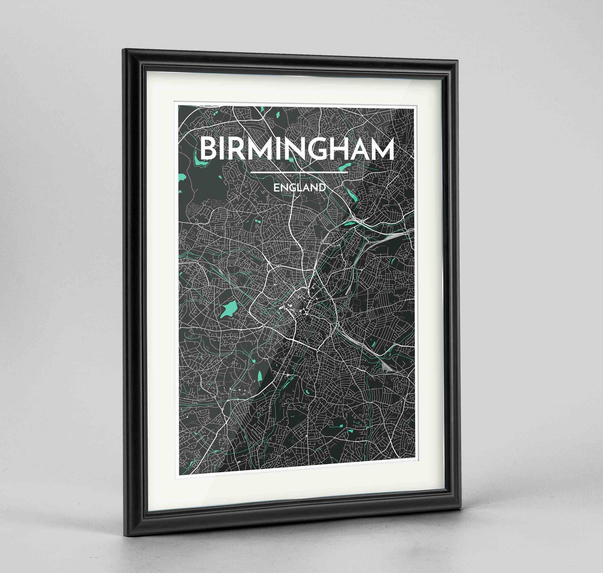 Framed Birminghan Map Art Print 24x36" Traditional Black frame Point Two Design Group