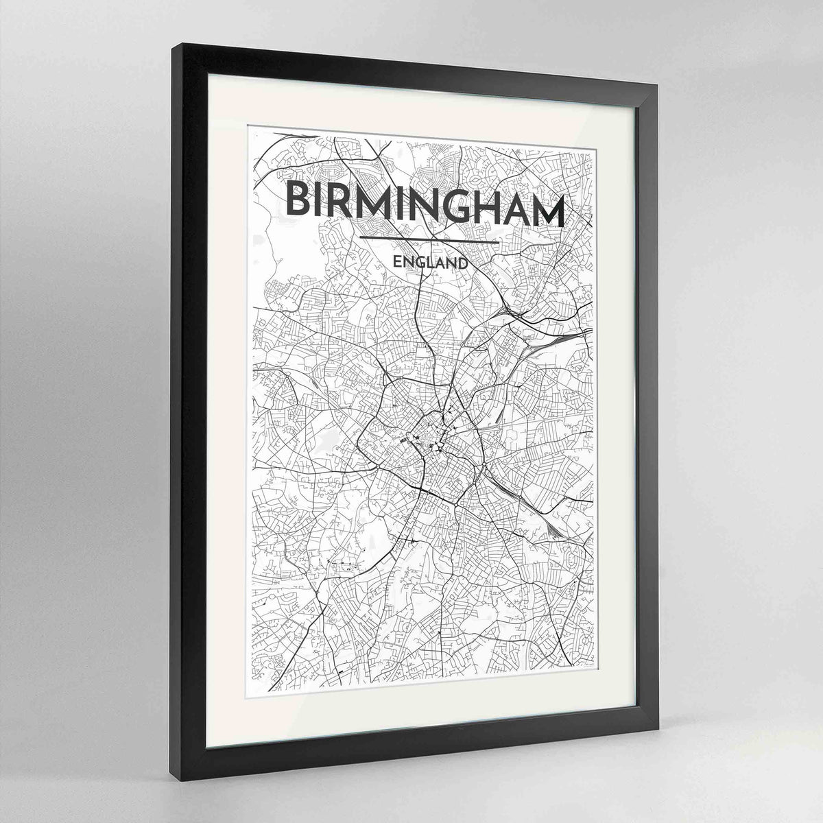 Framed Birminghan Map Art Print 24x36&quot; Contemporary Black frame Point Two Design Group