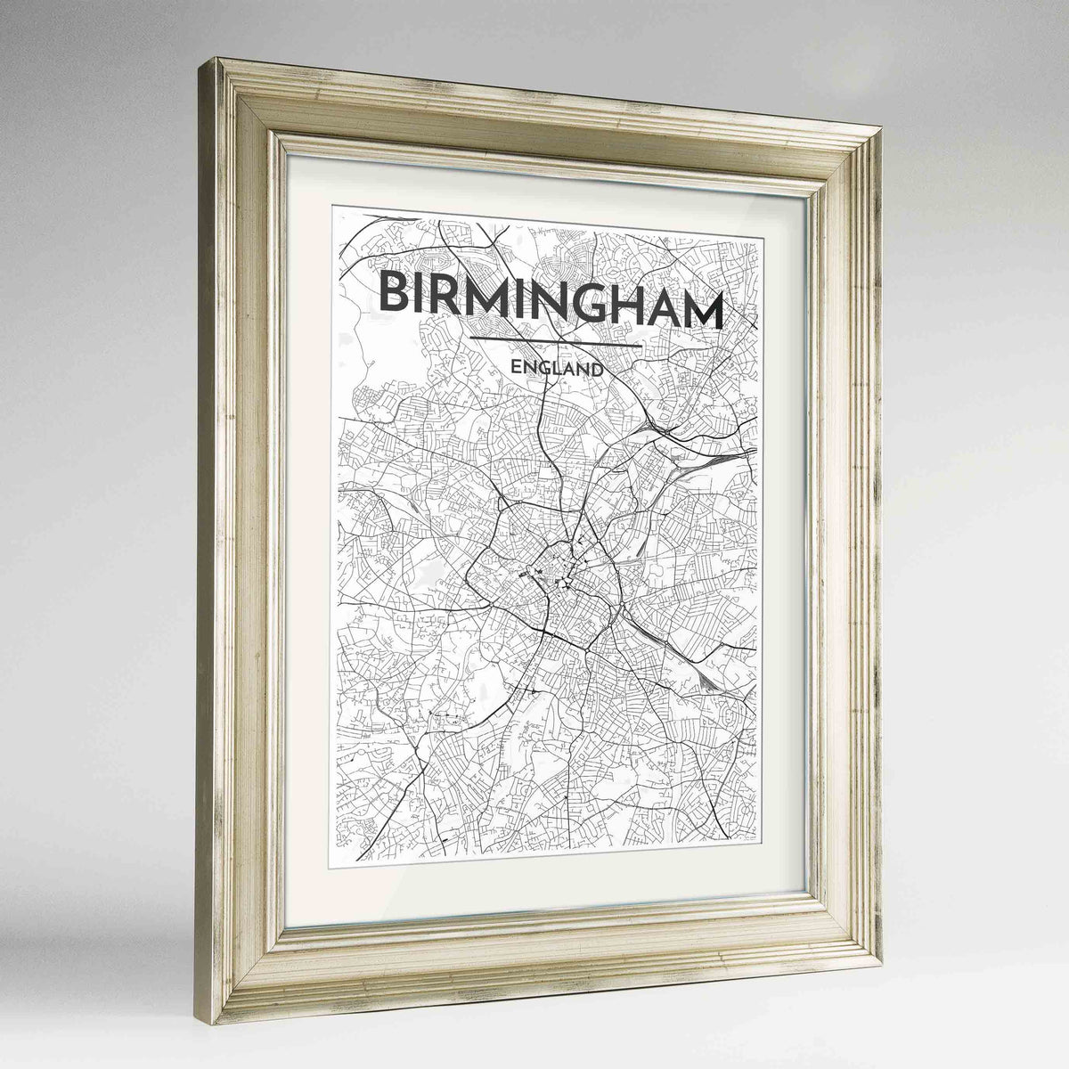 Framed Birminghan Map Art Print 24x36&quot; Champagne frame Point Two Design Group