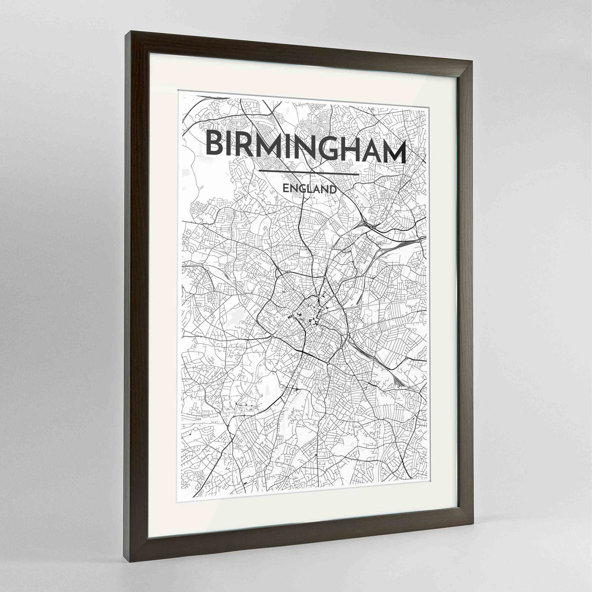 Framed Birminghan Map Art Print 24x36&quot; Contemporary Walnut frame Point Two Design Group