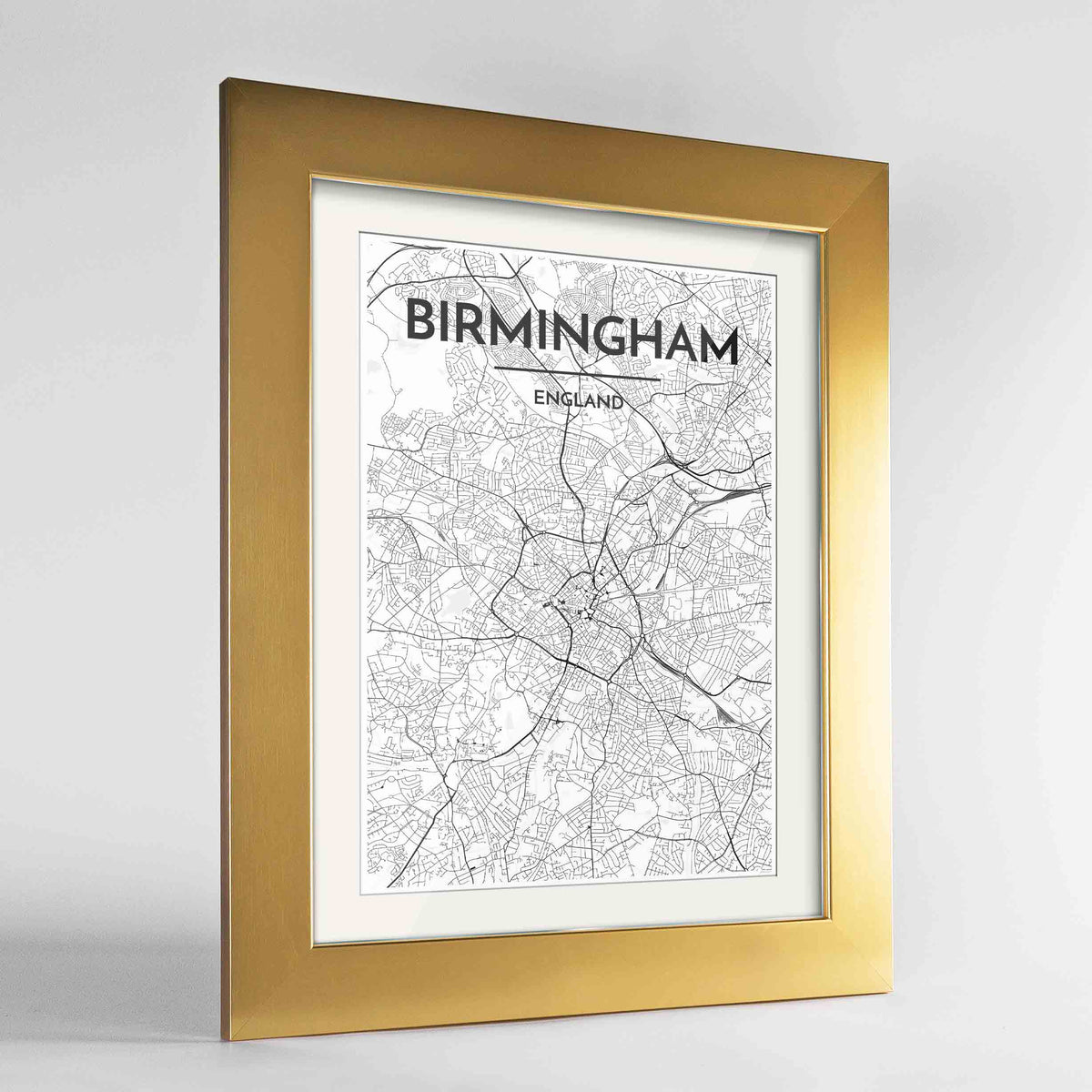 Framed Birminghan Map Art Print 24x36&quot; Gold frame Point Two Design Group
