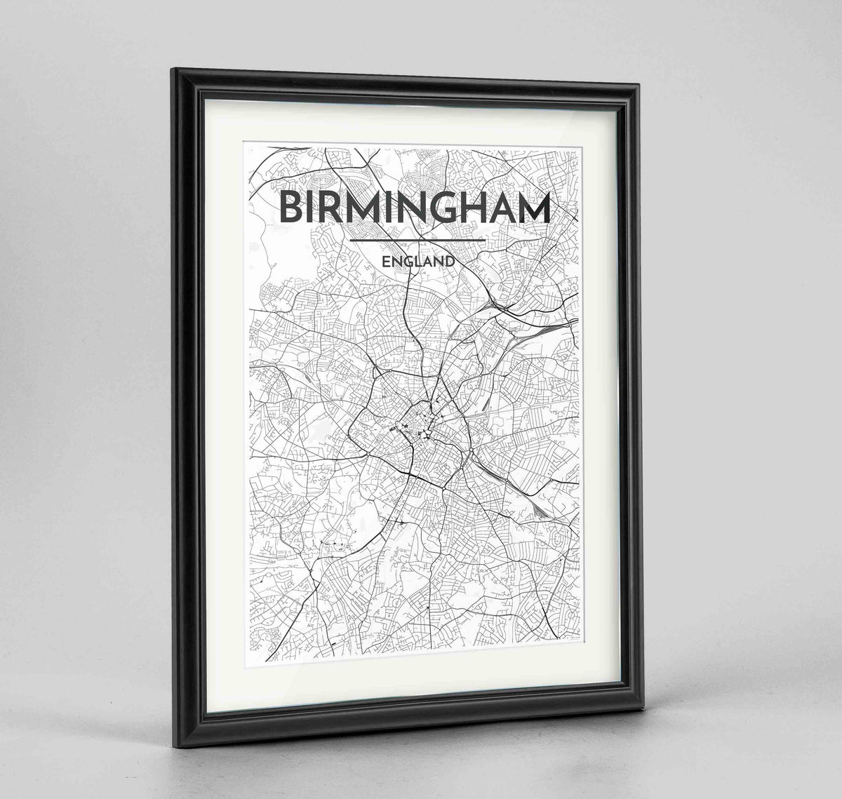 Framed Birminghan Map Art Print 24x36&quot; Traditional Black frame Point Two Design Group