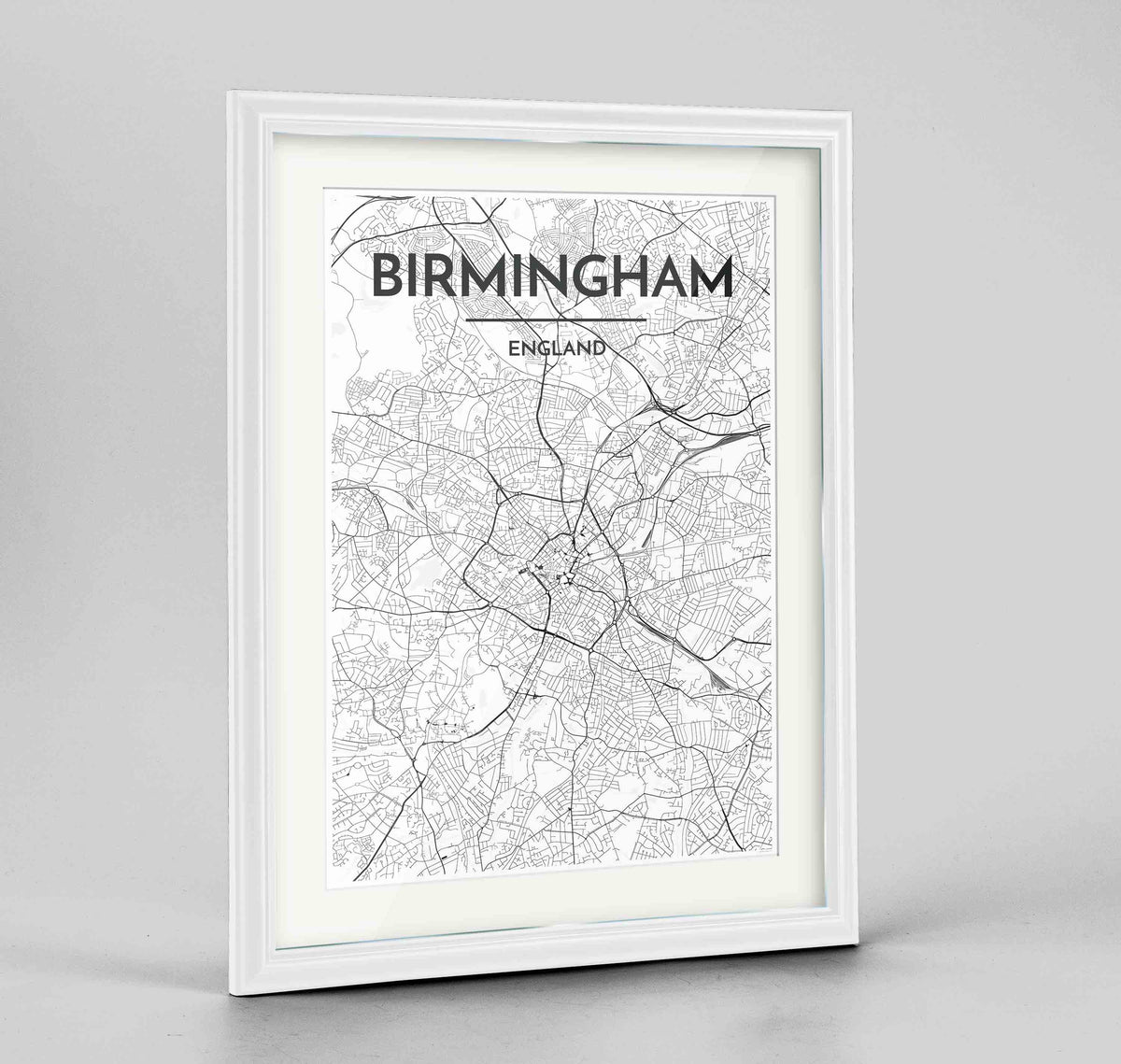 Framed Birminghan Map Art Print 24x36&quot; Traditional White frame Point Two Design Group