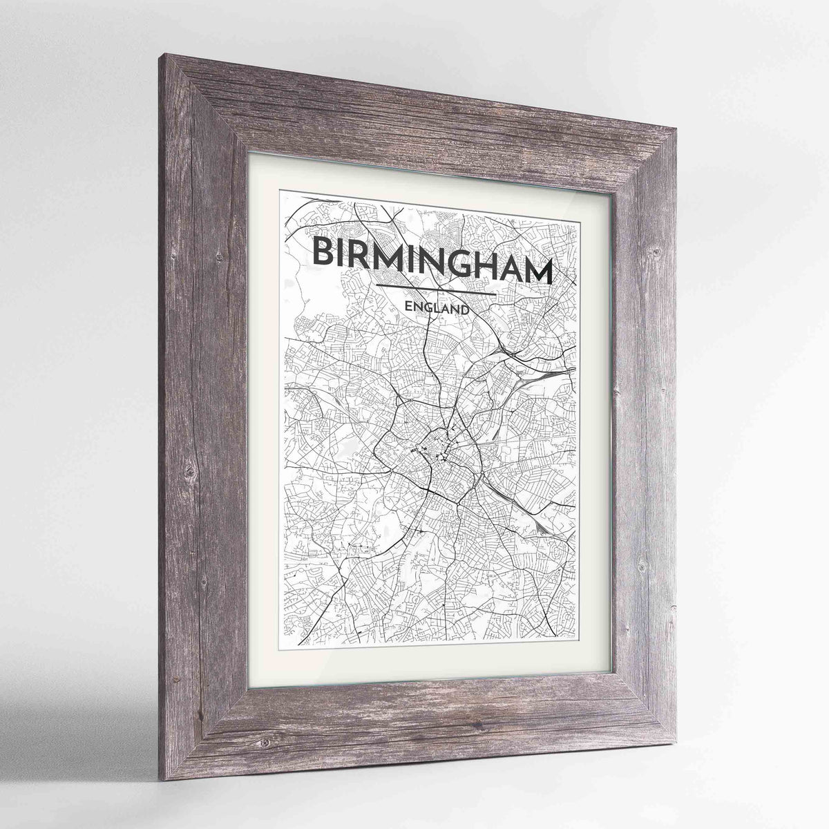 Framed Birminghan Map Art Print 24x36&quot; Western Grey frame Point Two Design Group