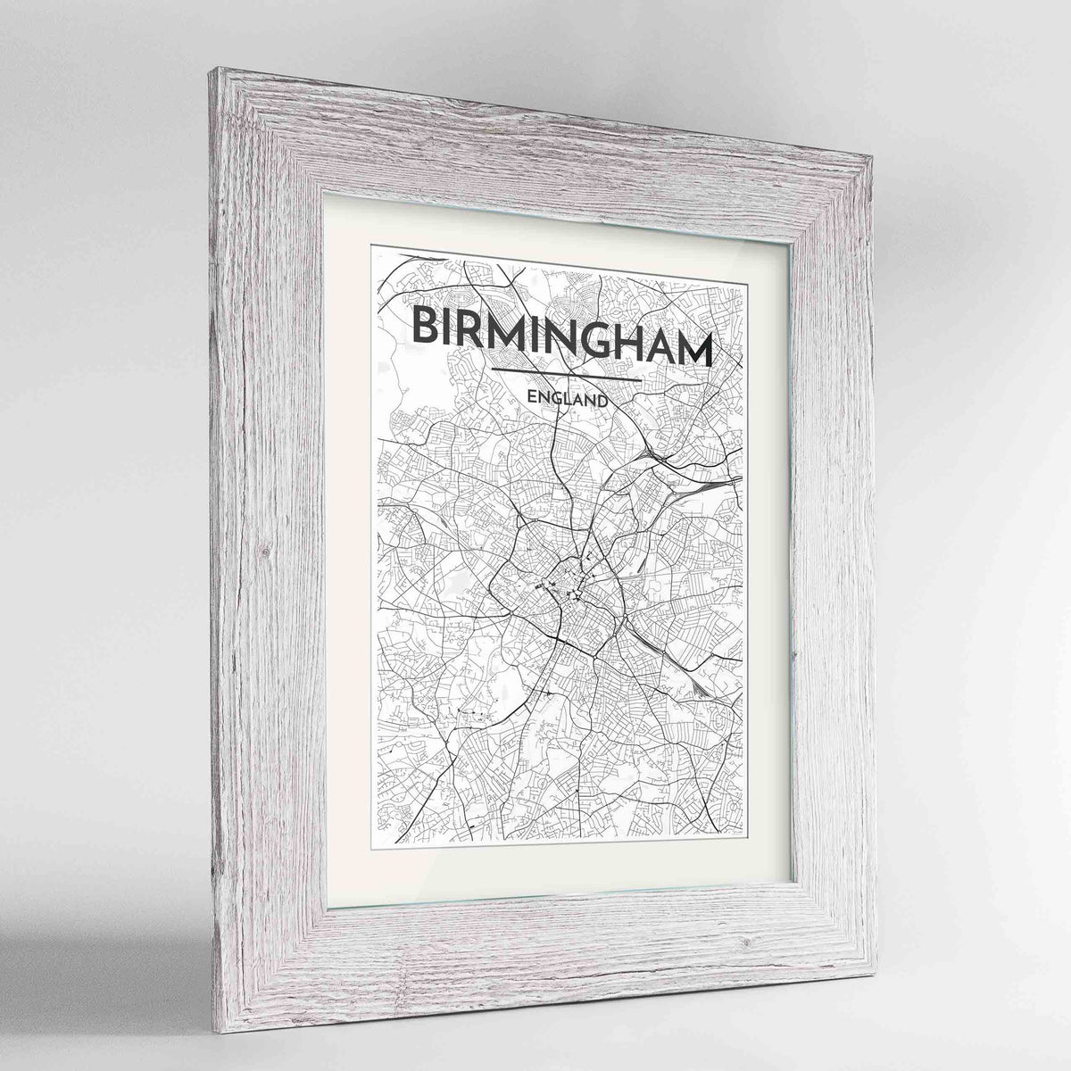 Framed Birminghan Map Art Print 24x36&quot; Western White frame Point Two Design Group