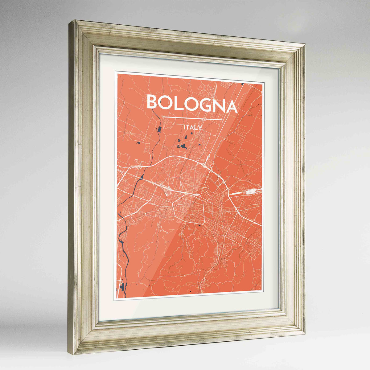 Framed Bologna City Map 24x36&quot; Champagne frame Point Two Design Group