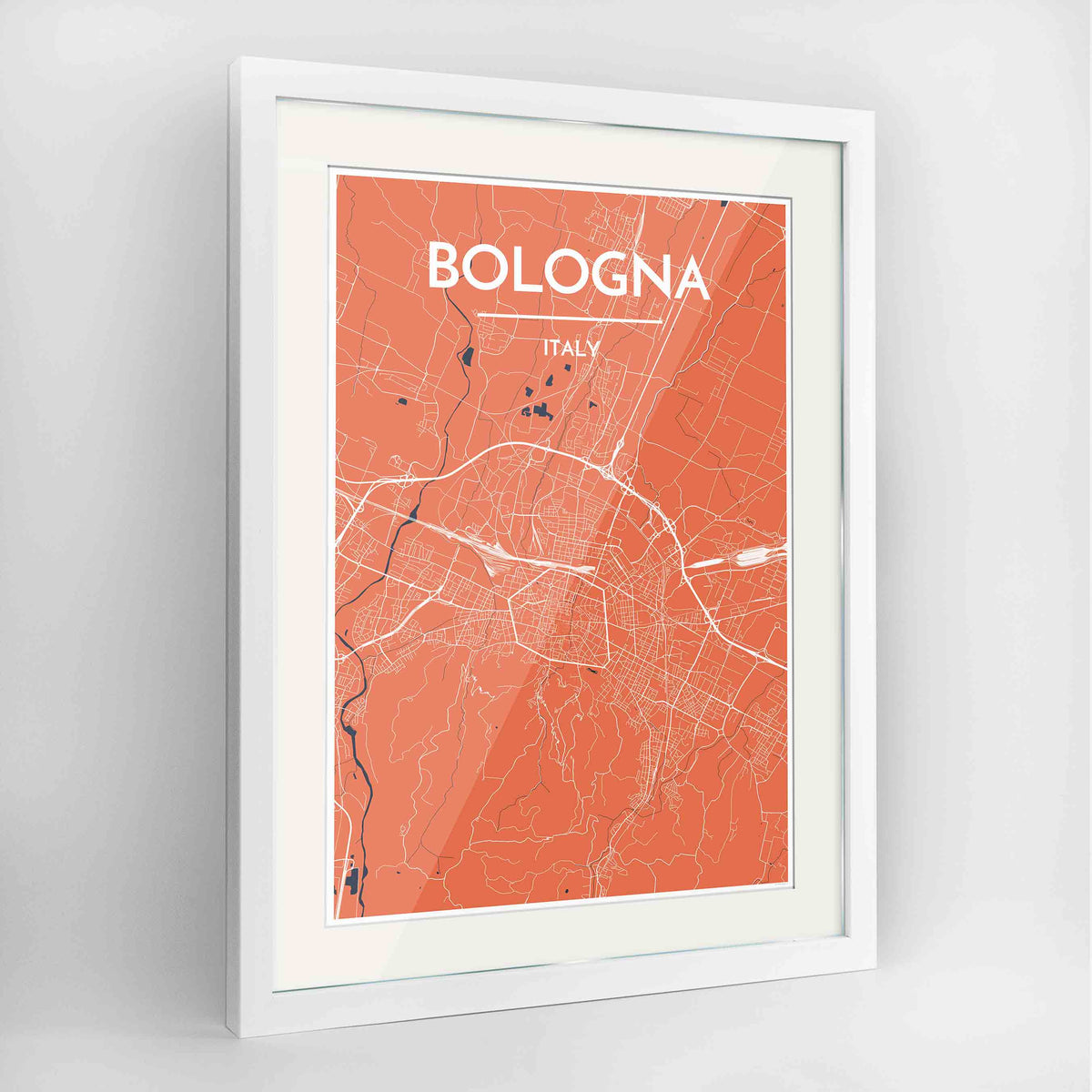 Framed Bologna City Map 24x36&quot; Contemporary White frame Point Two Design Group