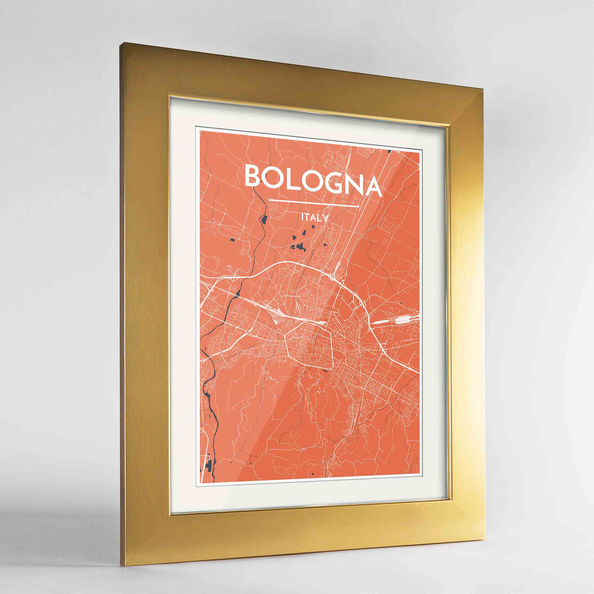 Framed Bologna City Map 24x36&quot; Gold frame Point Two Design Group