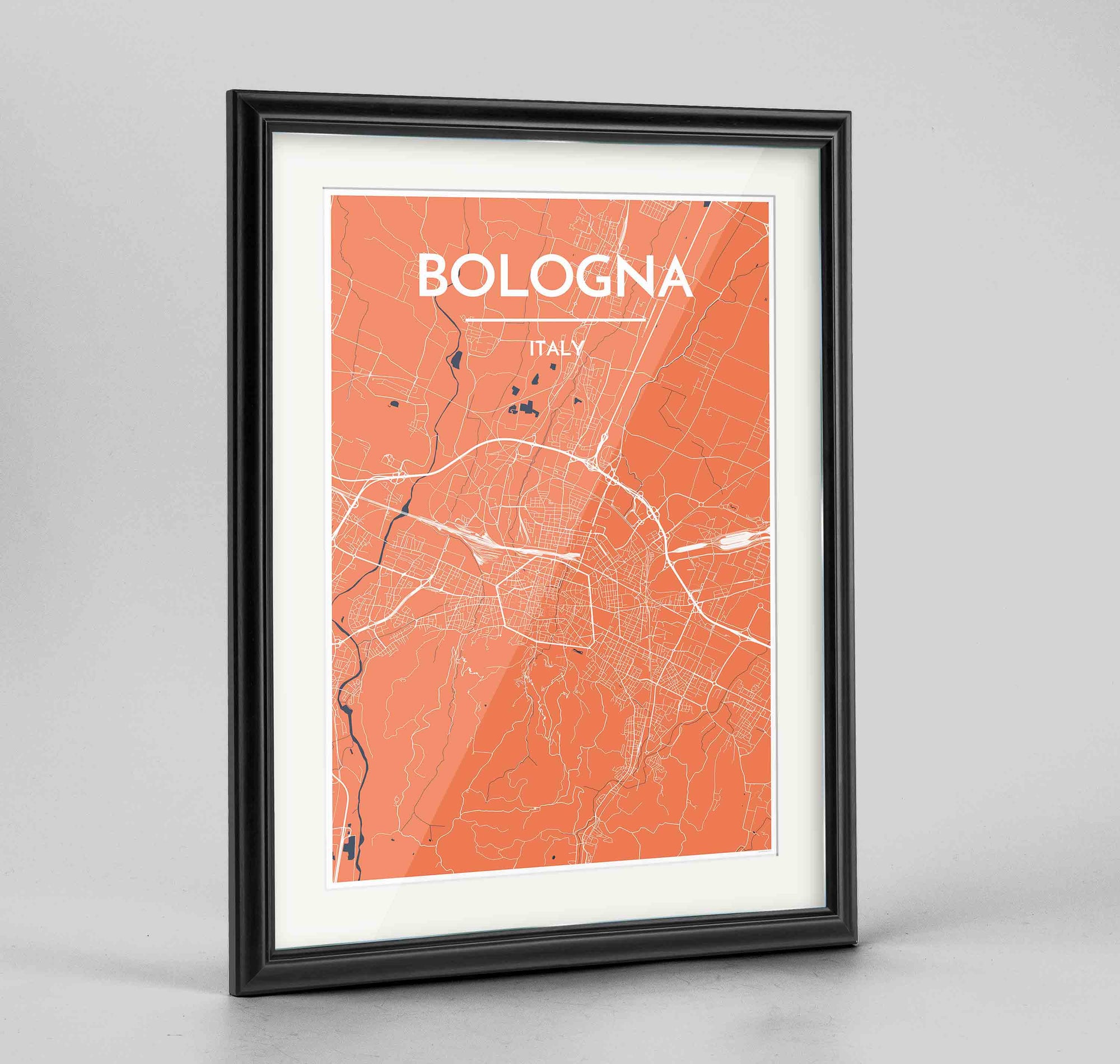 Framed Bologna City Map 24x36" Traditional Black frame Point Two Design Group