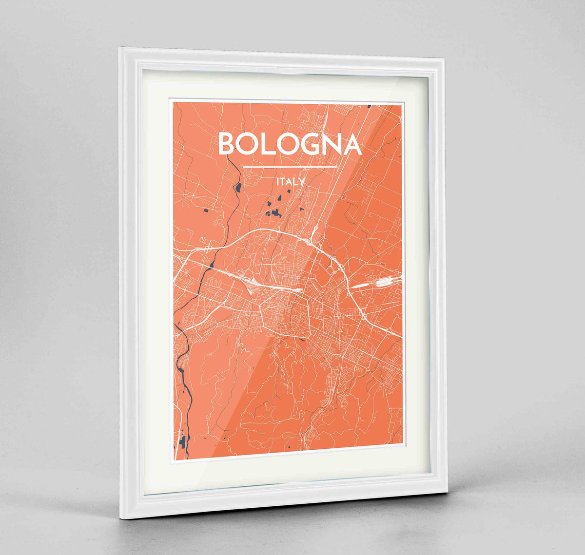 Framed Bologna City Map 24x36&quot; Traditional White frame Point Two Design Group