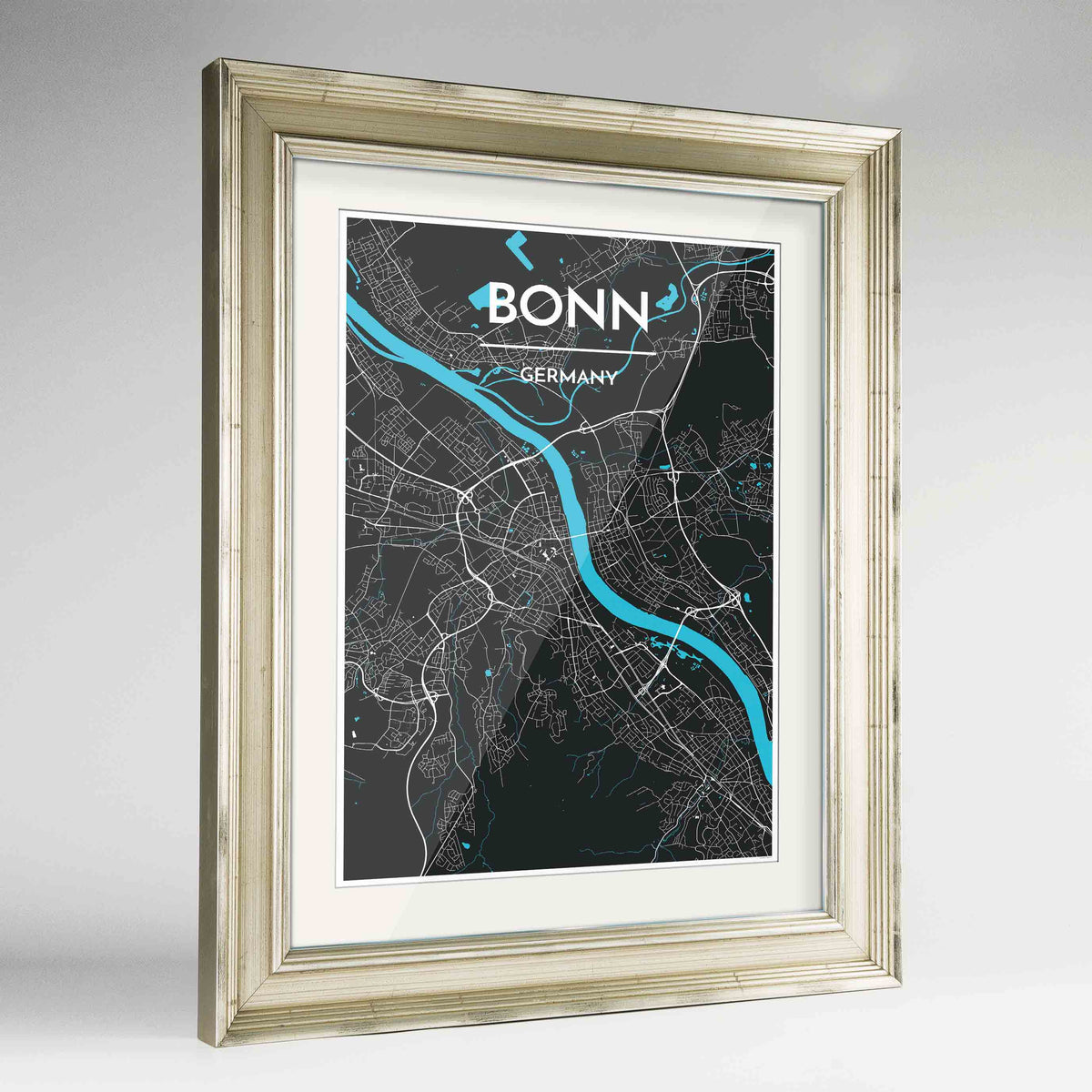 Framed Bonn Map Art Print 24x36&quot; Champagne frame Point Two Design Group