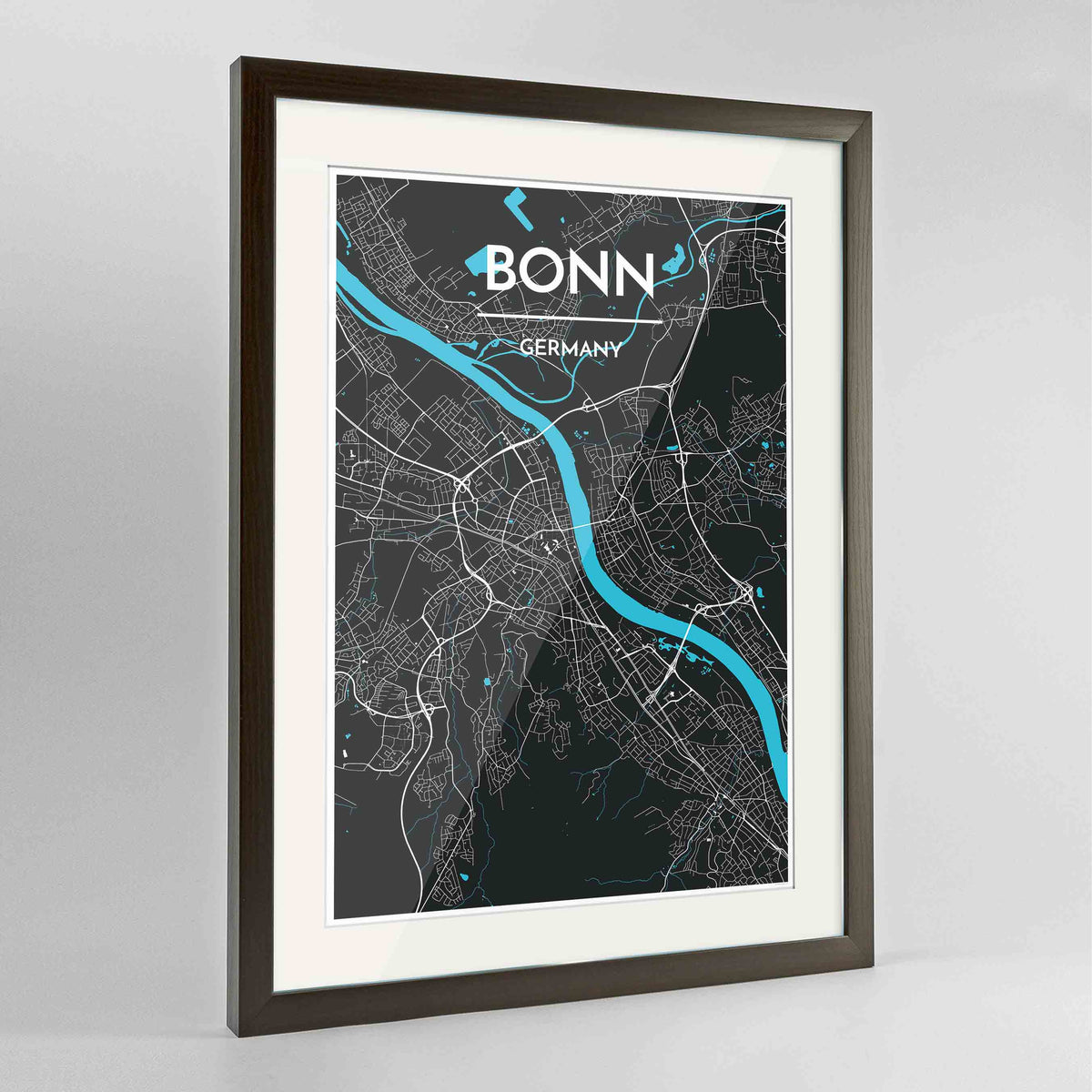 Framed Bonn Map Art Print 24x36&quot; Contemporary Walnut frame Point Two Design Group