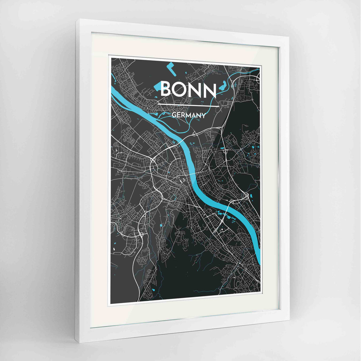 Framed Bonn Map Art Print 24x36&quot; Contemporary White frame Point Two Design Group