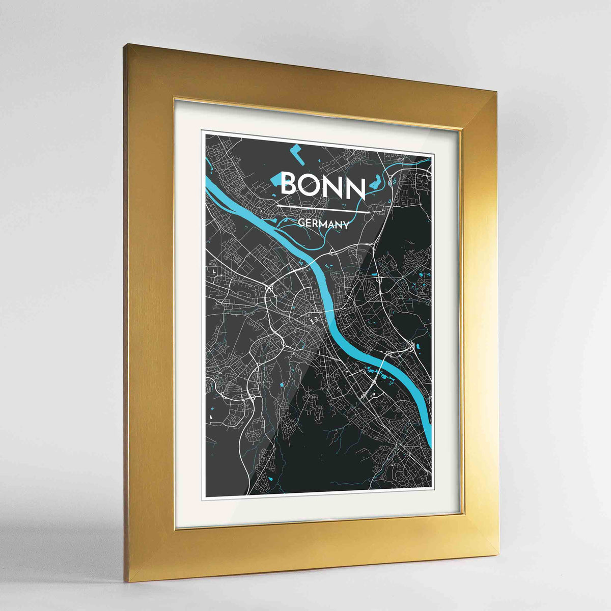 Framed Bonn Map Art Print 24x36&quot; Gold frame Point Two Design Group