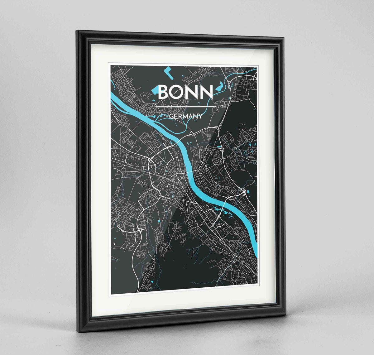 Framed Bonn Map Art Print 24x36&quot; Traditional Black frame Point Two Design Group