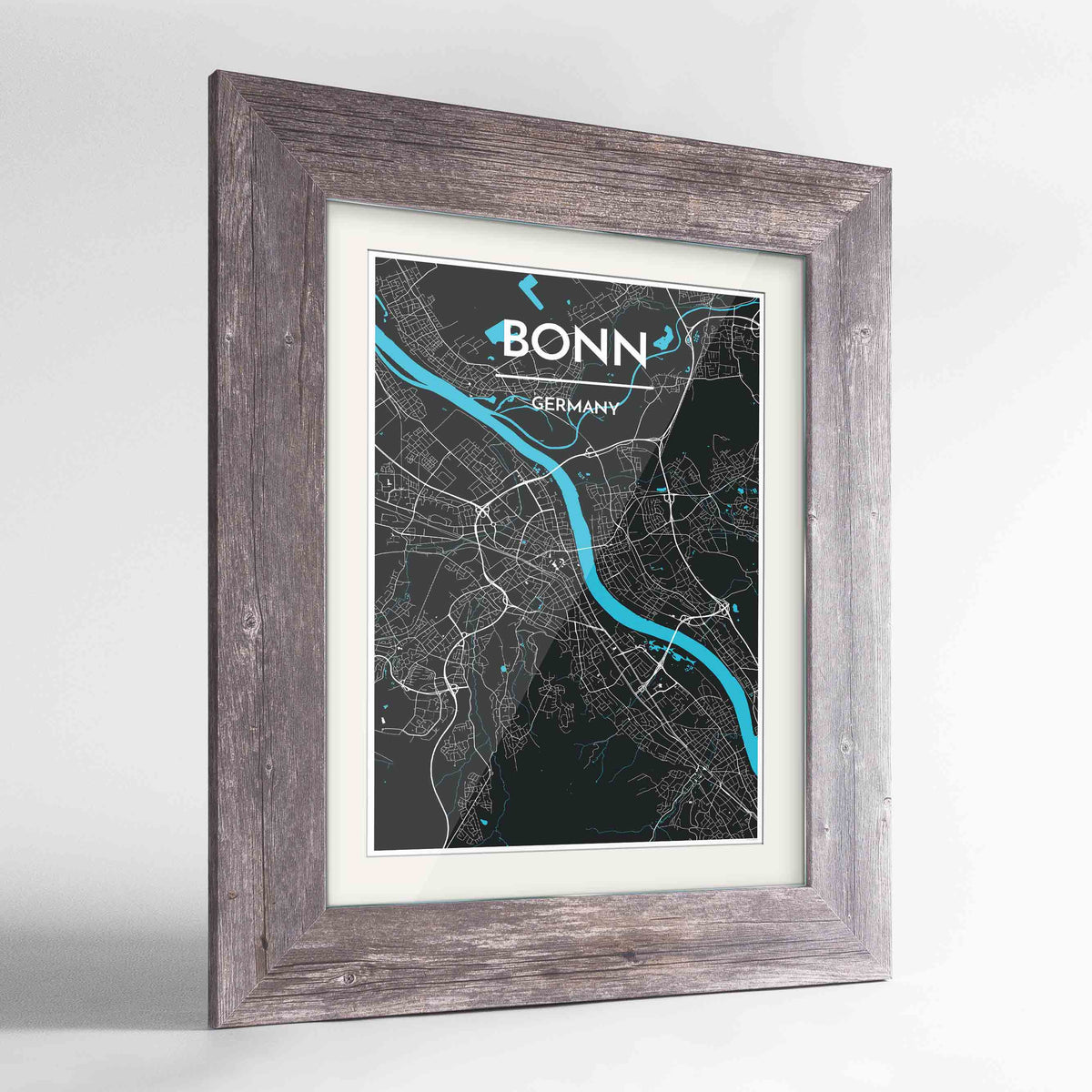 Framed Bonn Map Art Print 24x36&quot; Western Grey frame Point Two Design Group