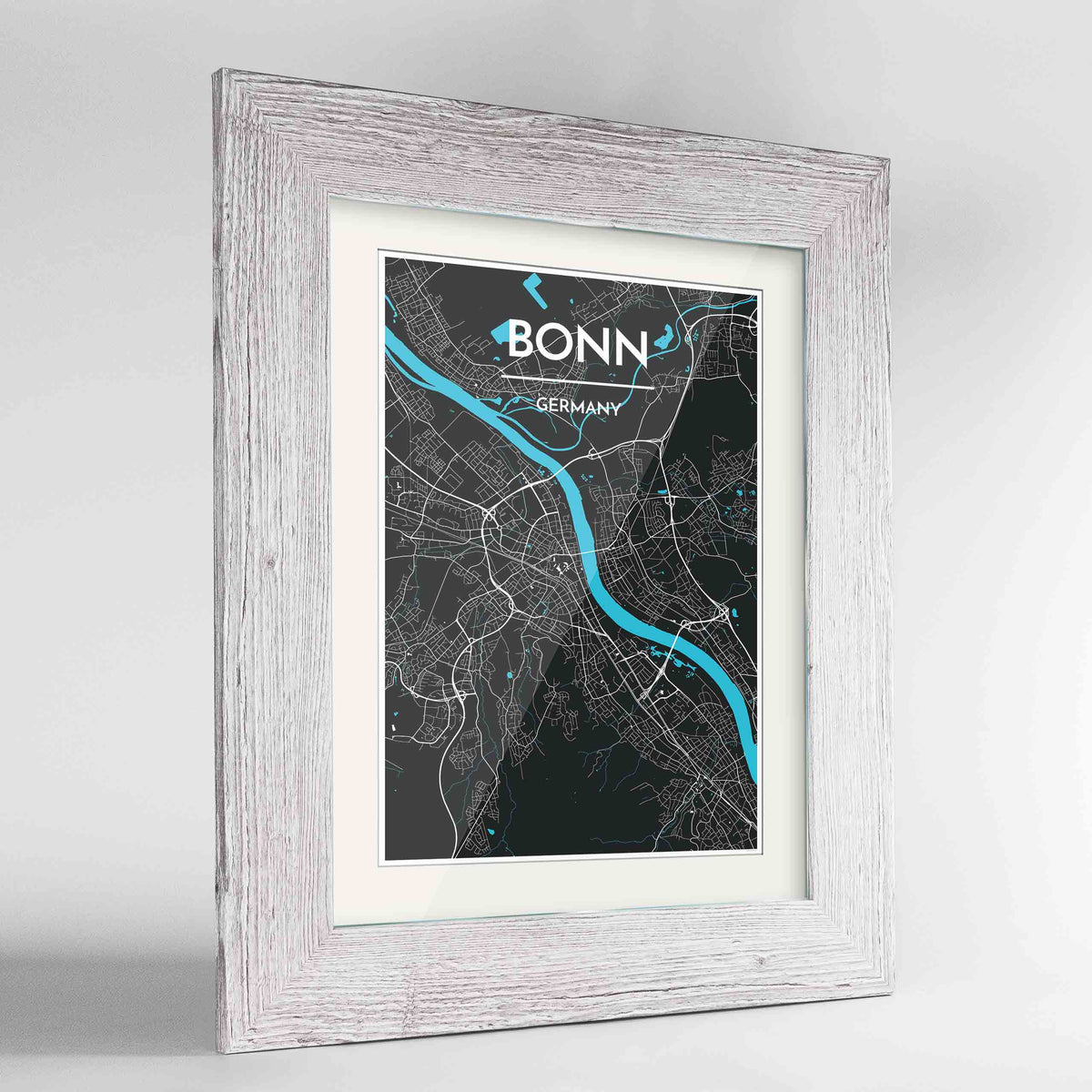 Framed Bonn Map Art Print 24x36&quot; Western White frame Point Two Design Group