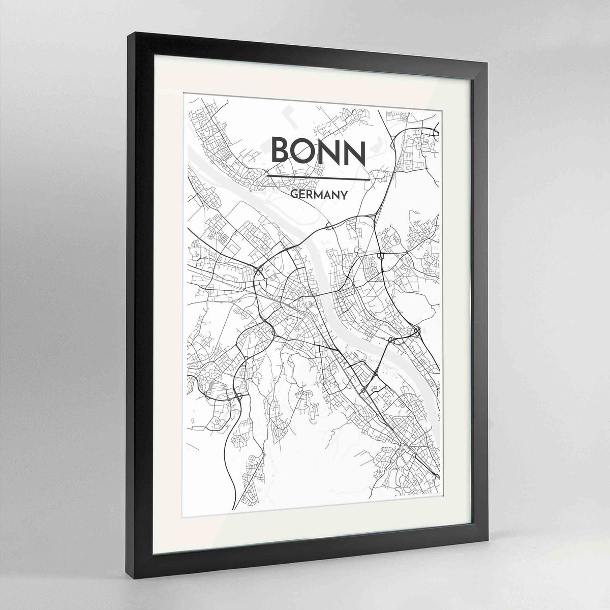Framed Bonn Map Art Print 24x36&quot; Contemporary Black frame Point Two Design Group