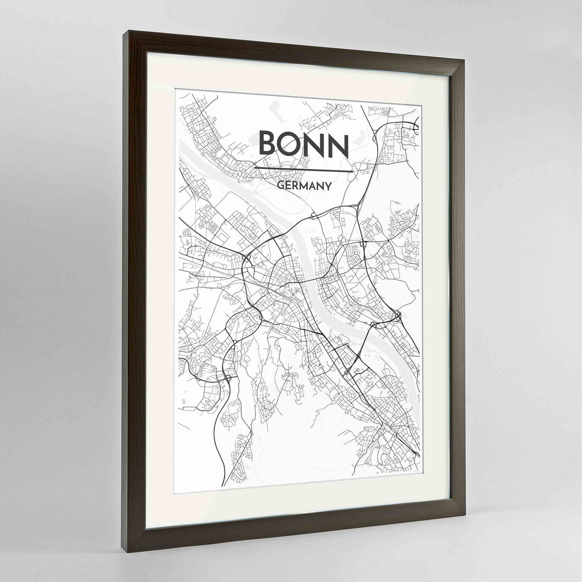 Framed Bonn Map Art Print 24x36&quot; Contemporary Walnut frame Point Two Design Group