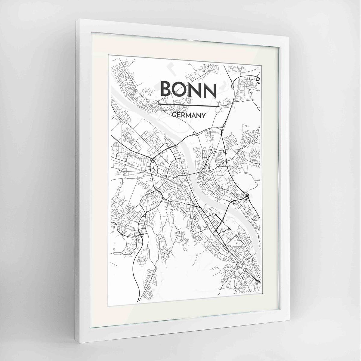 Framed Bonn Map Art Print 24x36&quot; Contemporary White frame Point Two Design Group