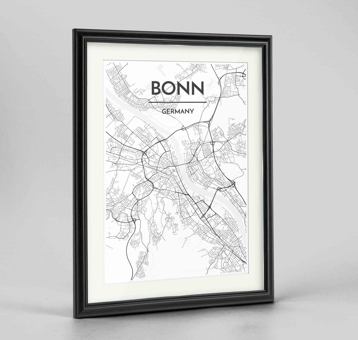 Framed Bonn Map Art Print 24x36&quot; Traditional Black frame Point Two Design Group