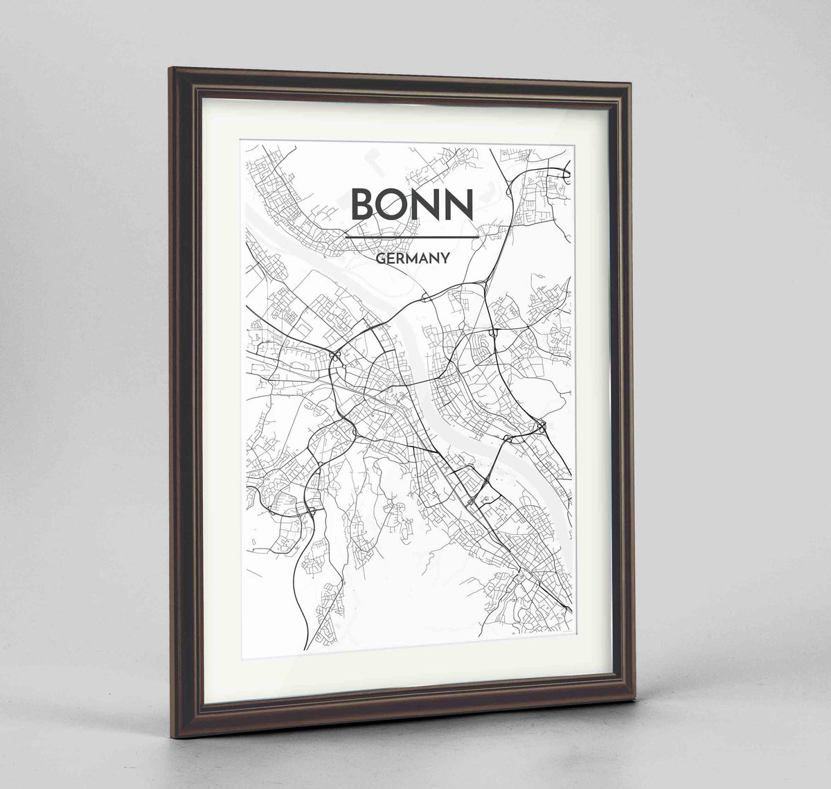 Framed Bonn Map Art Print 24x36&quot; Traditional Walnut frame Point Two Design Group