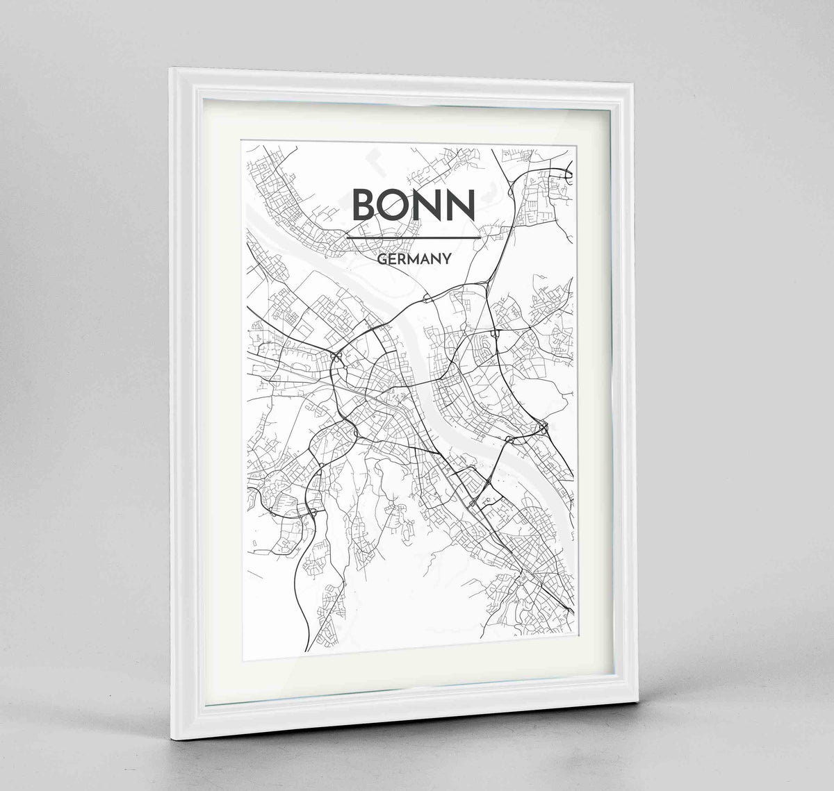 Framed Bonn Map Art Print 24x36&quot; Traditional White frame Point Two Design Group
