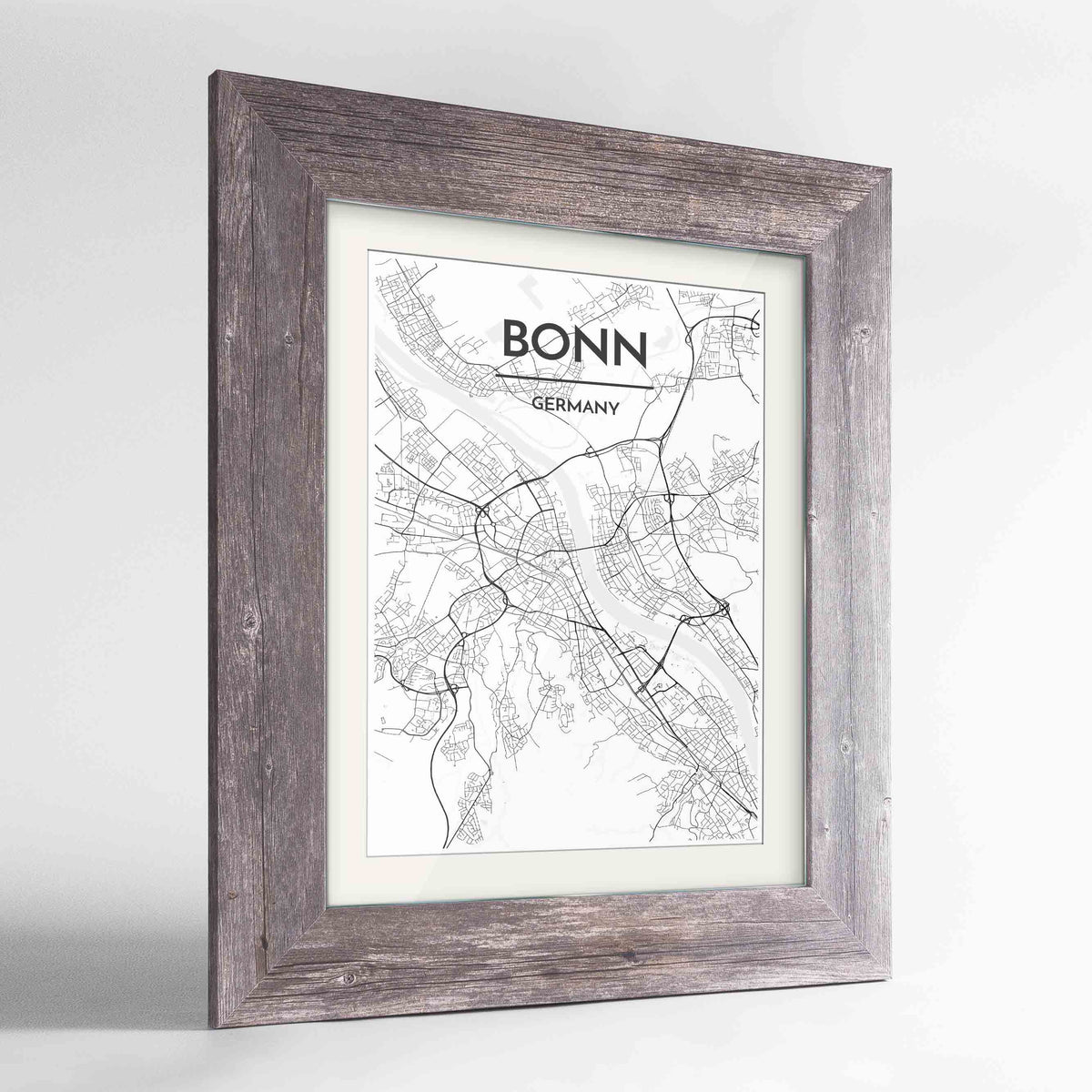 Framed Bonn Map Art Print 24x36&quot; Western Grey frame Point Two Design Group