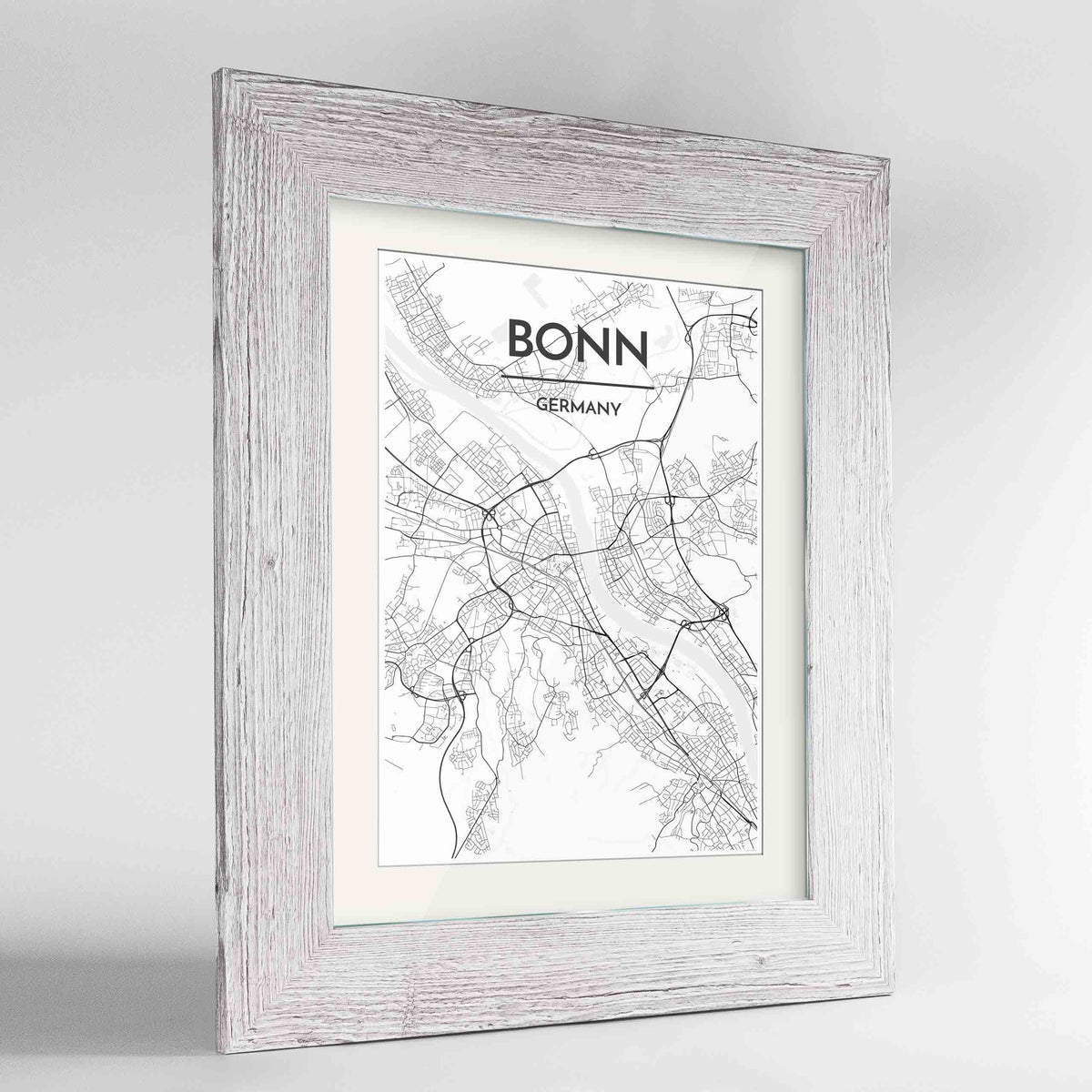 Framed Bonn Map Art Print 24x36&quot; Western White frame Point Two Design Group
