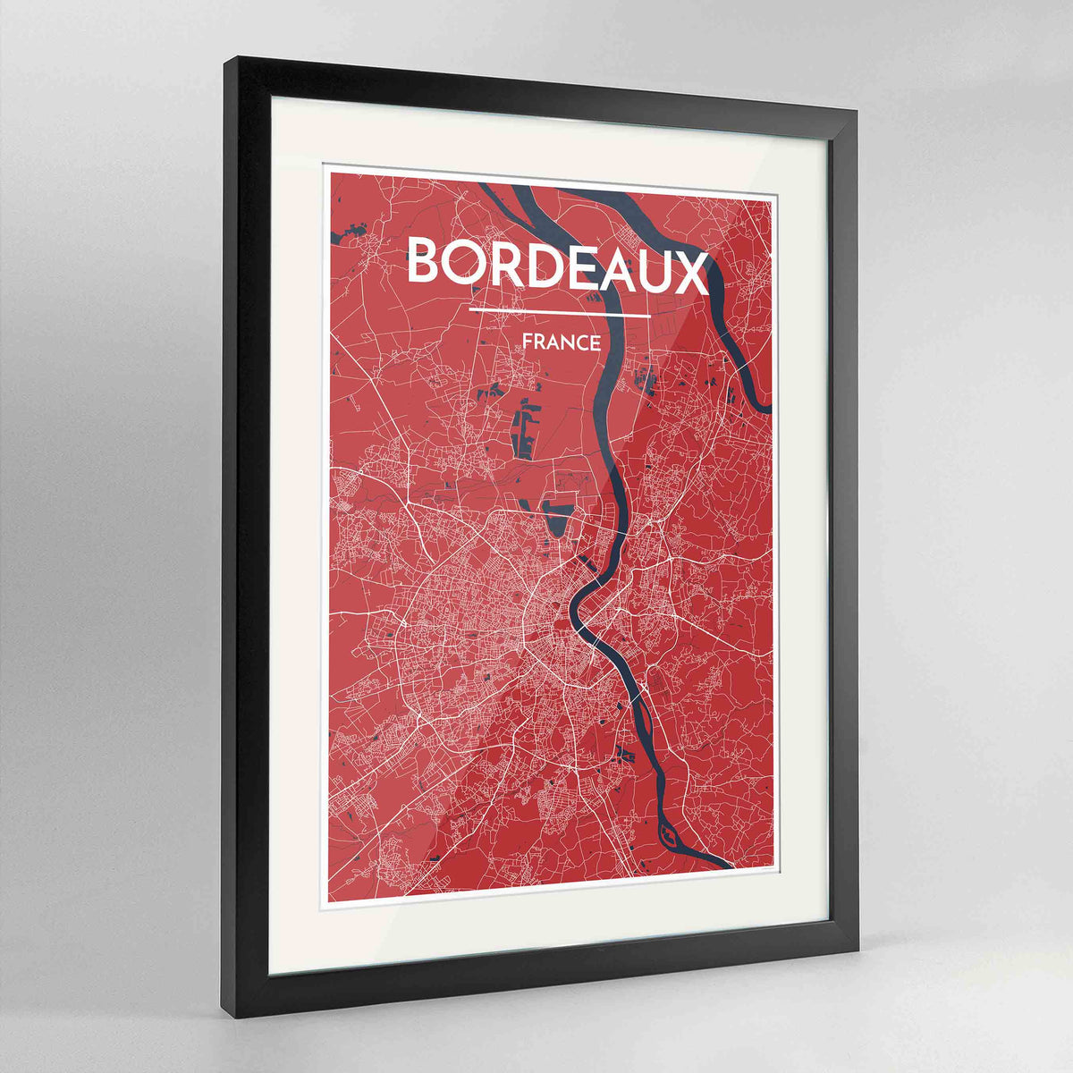 Framed Bordeaux Map Art Print 24x36&quot; Contemporary Black frame Point Two Design Group