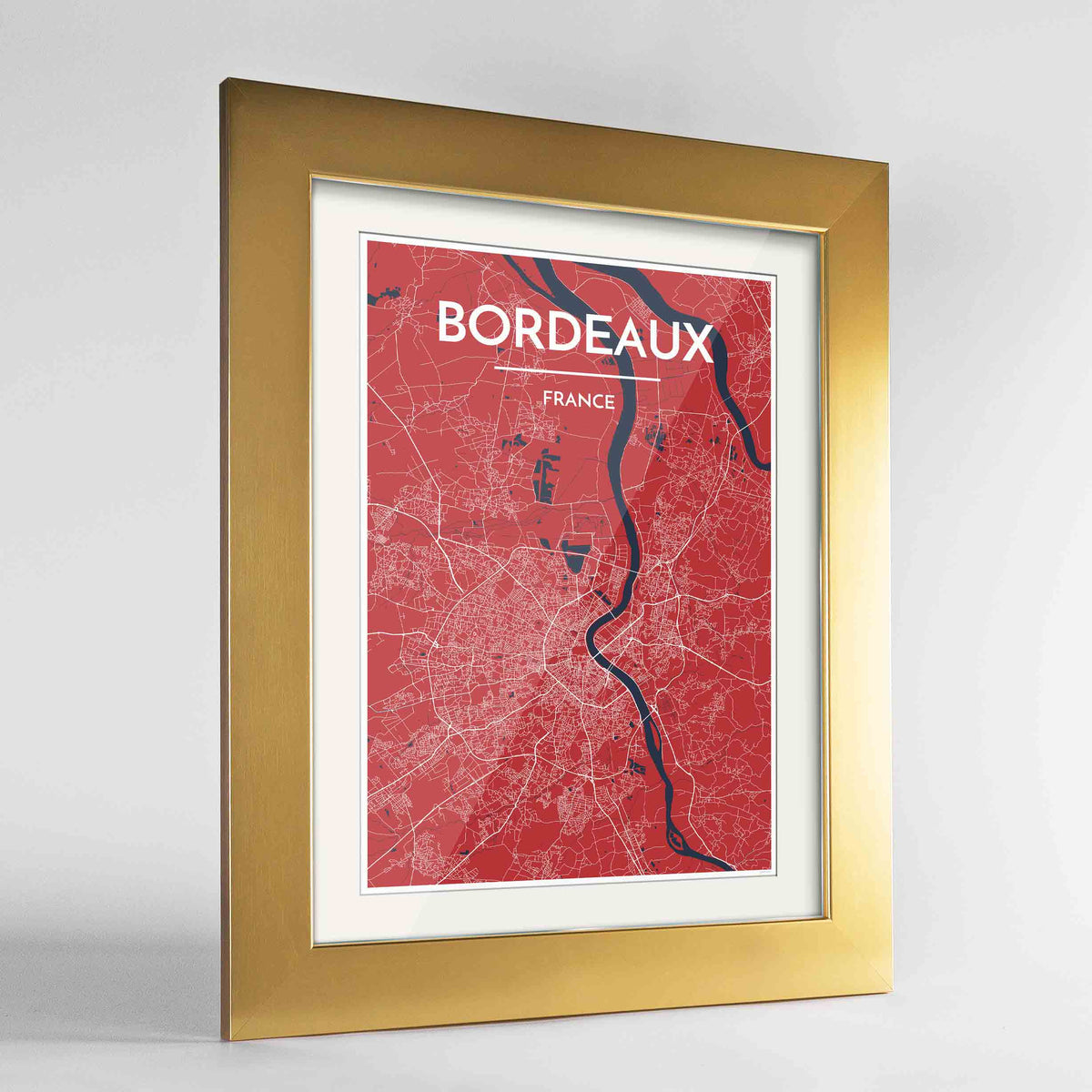 Framed Bordeaux Map Art Print 24x36&quot; Gold frame Point Two Design Group