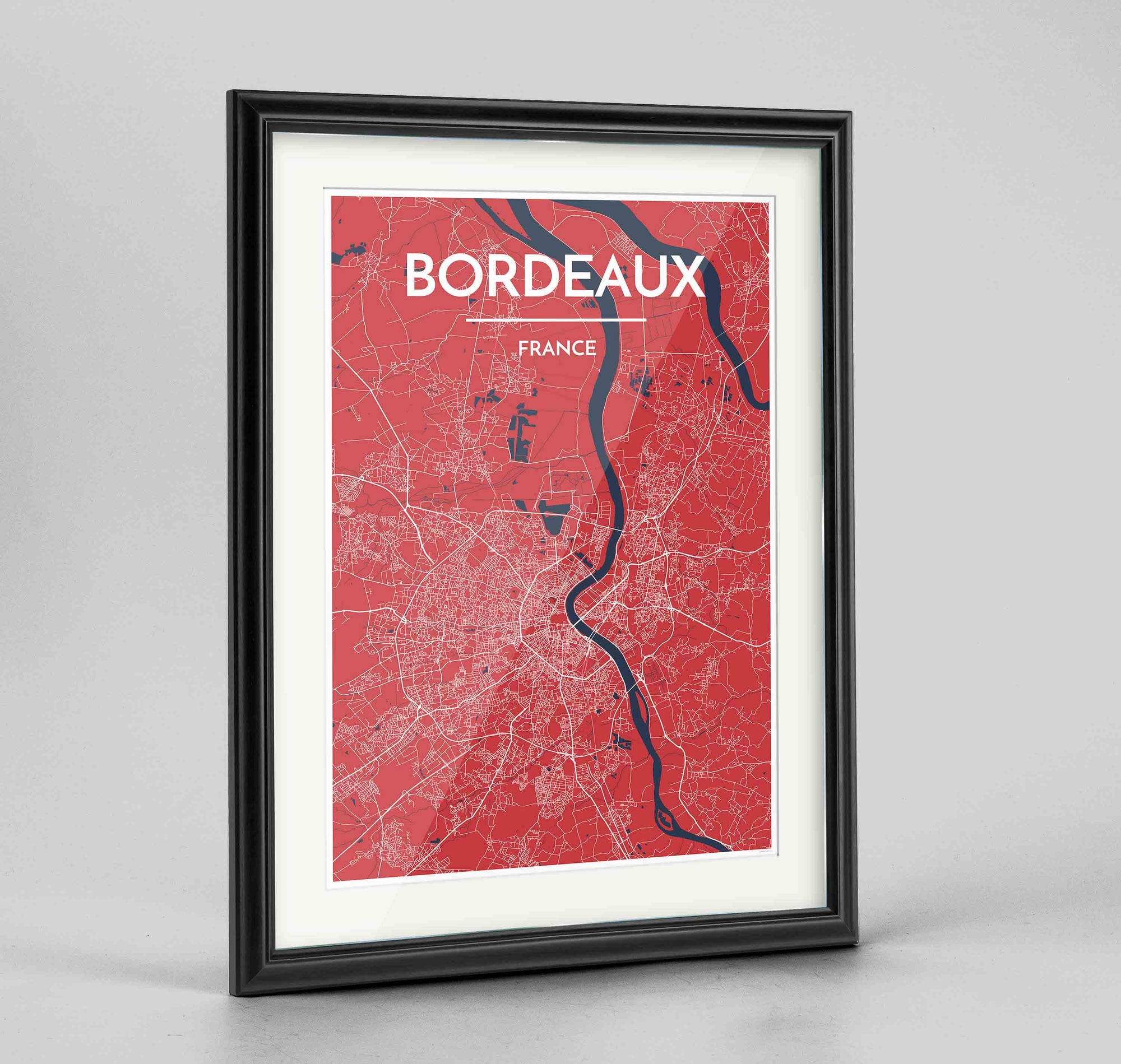 Framed Bordeaux Map Art Print 24x36" Traditional Black frame Point Two Design Group