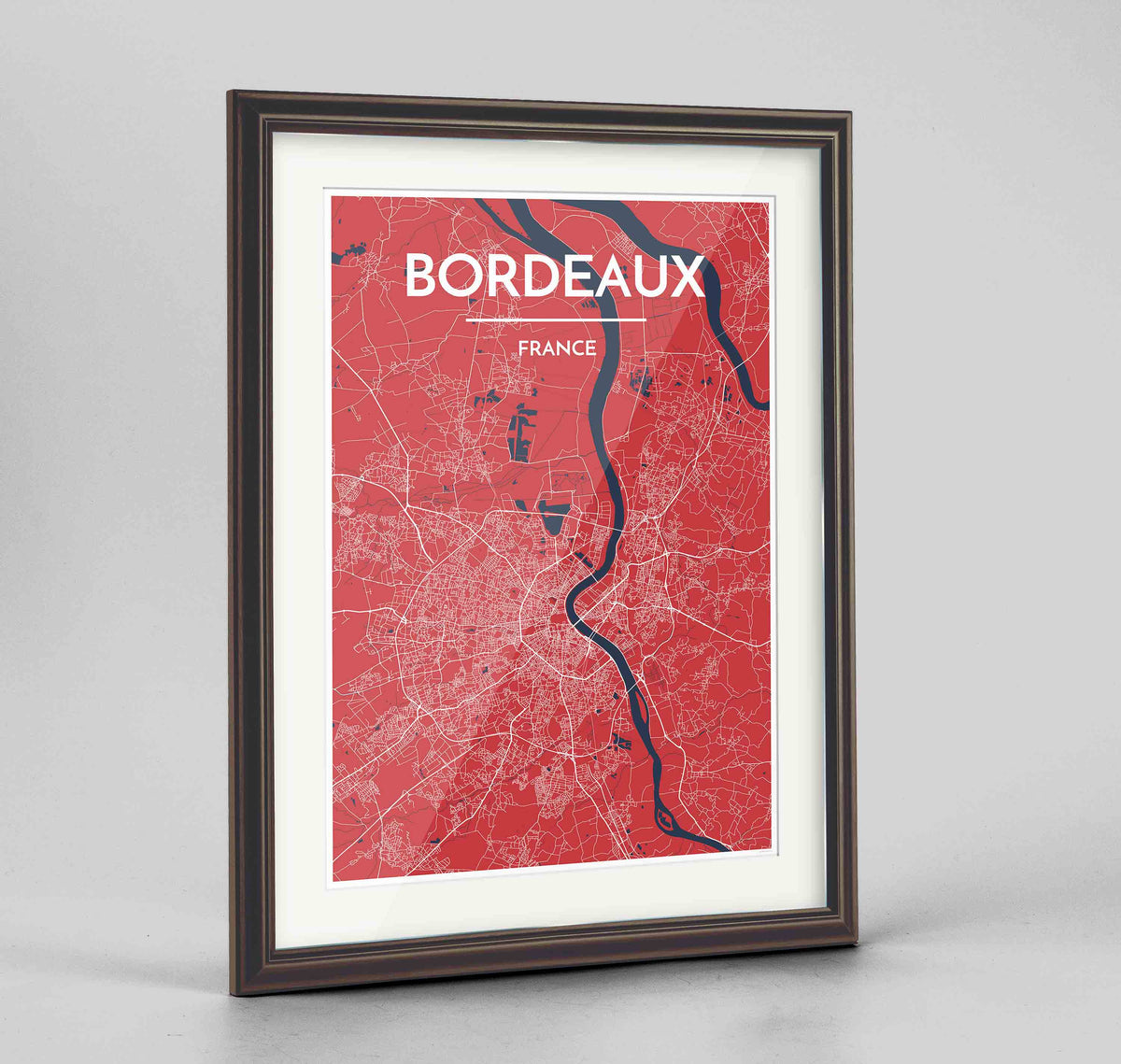 Framed Bordeaux Map Art Print 24x36&quot; Traditional Walnut frame Point Two Design Group