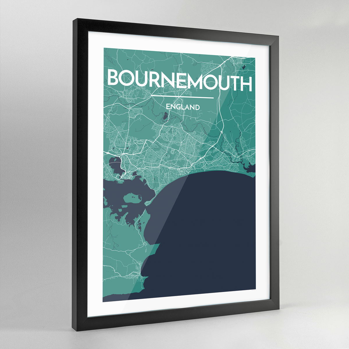 Framed Bournemouth Map Art Print - Point Two Design