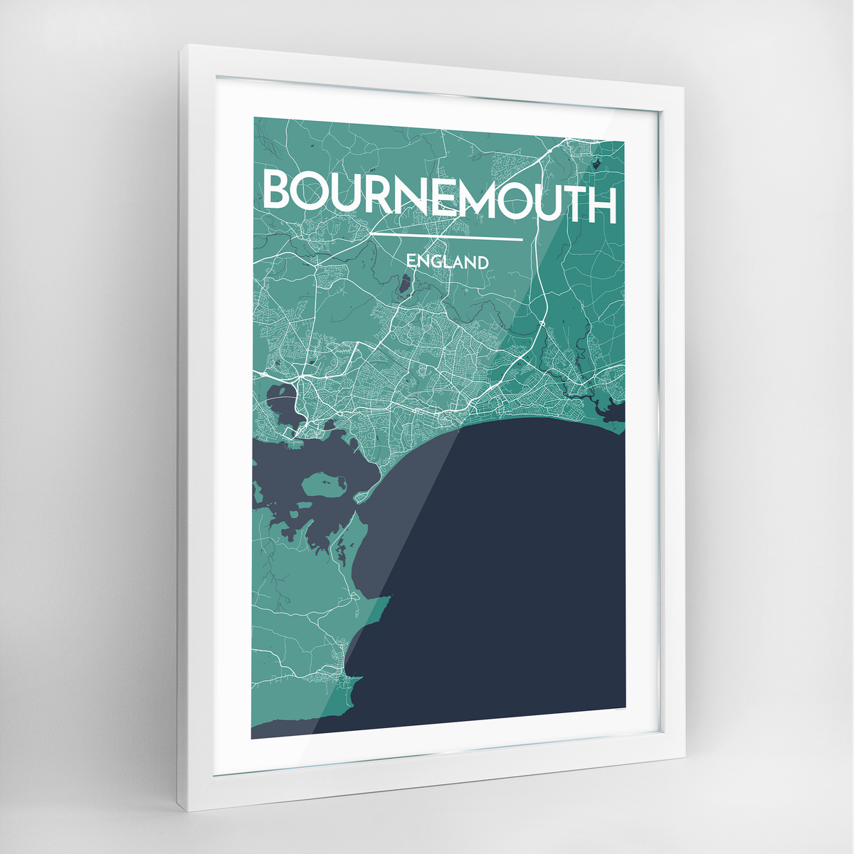 Bournemouth Map Art Print - Framed