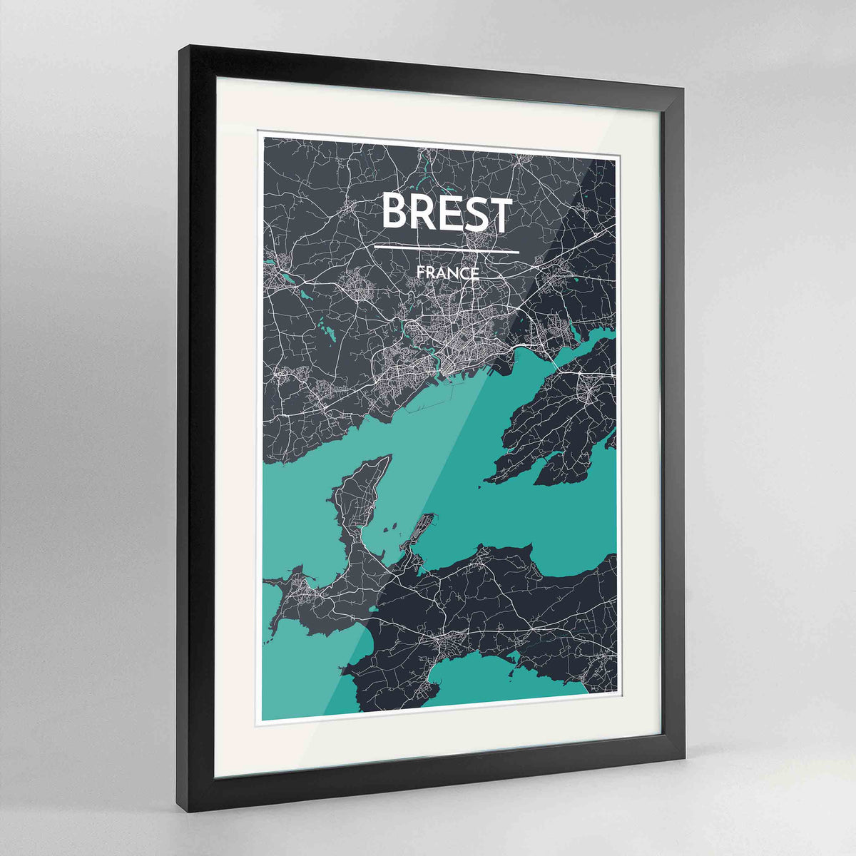 Framed Brest Map Art Print 24x36&quot; Contemporary Black frame Point Two Design Group