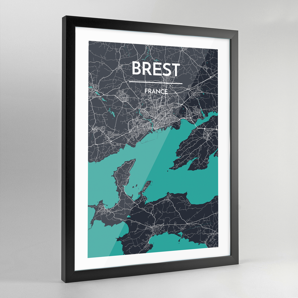 Framed Brest Map Art Print - Point Two Design