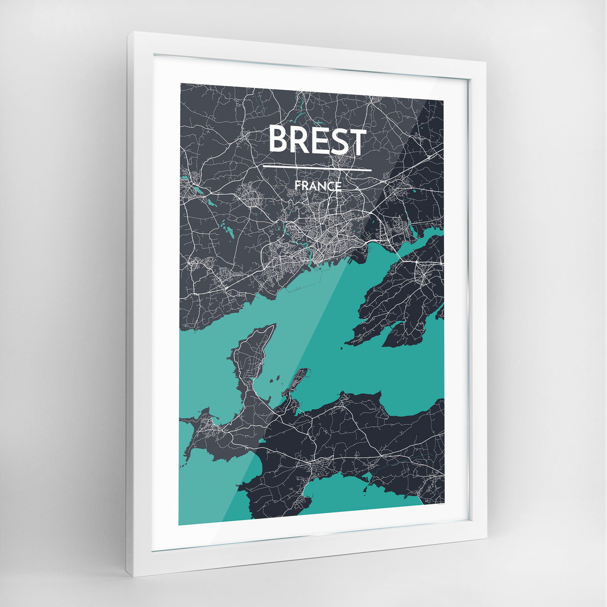 Brest Map Art Print - Framed